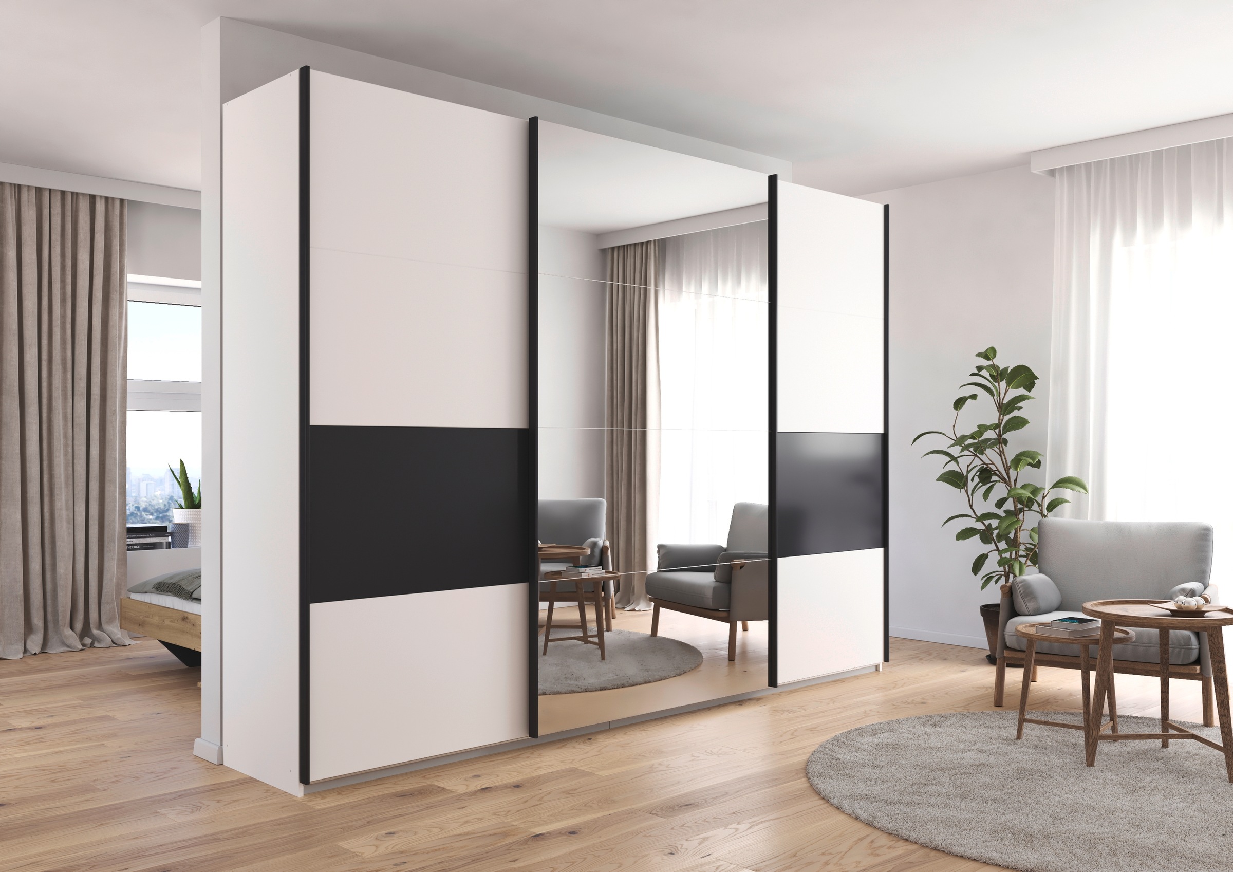 rauch Schwebetürenschrank »Schwebetürenschrank Kleiderschrank Schrank Garderobe CORTONA«, inkl. Inneneinteilung, 2 Stoffboxen und zusätzlichen Einlegeböden