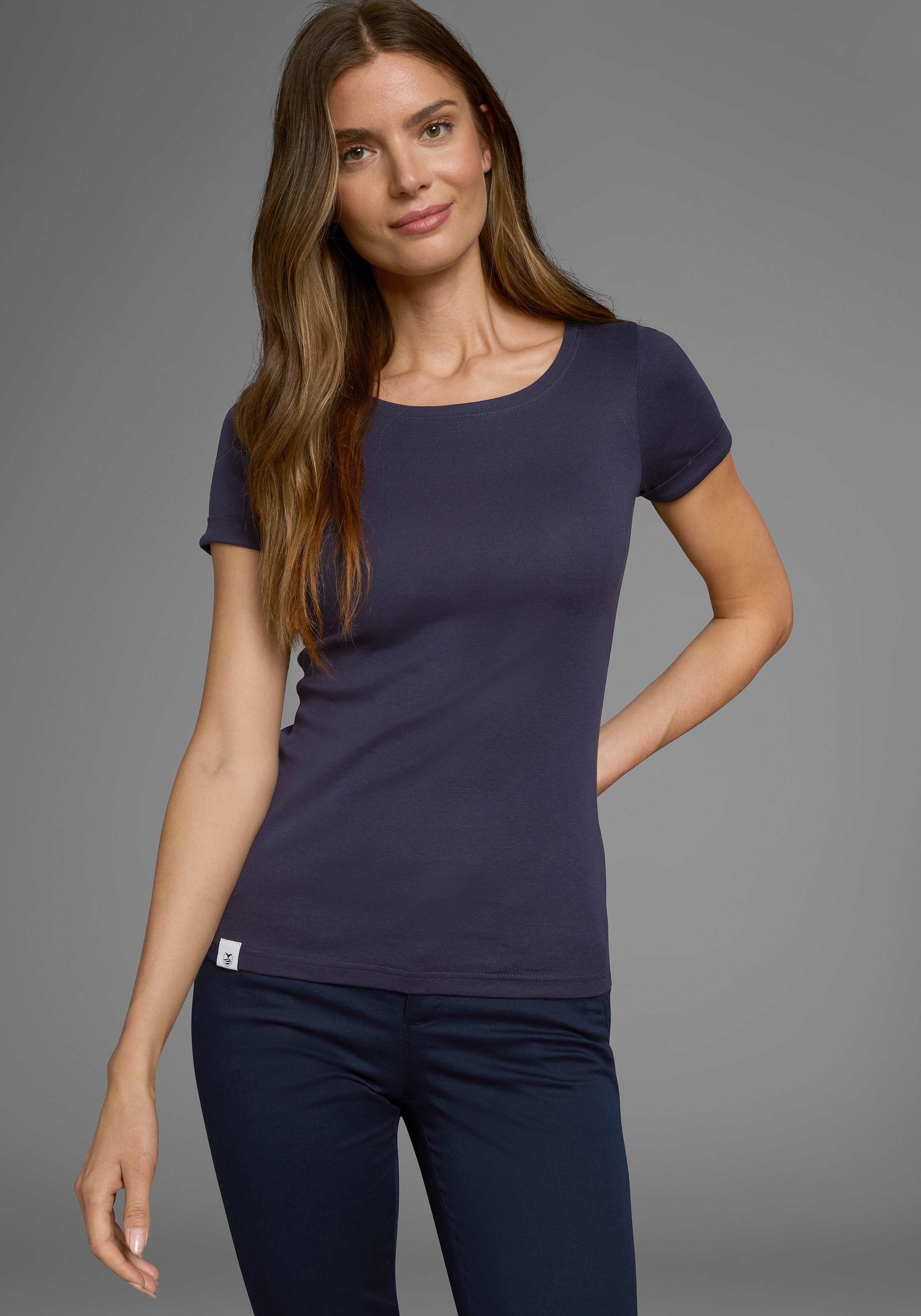 DELMAO T-Shirt, (Packung, 2 tlg., 2er-Pack), im maritimen Design mit Aufschlag am Ärmelabschluss
