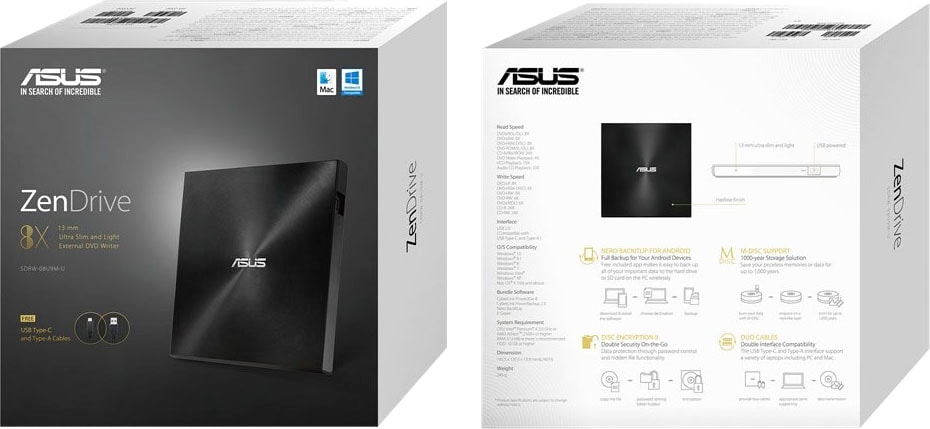 Asus Disc-Laufwerk »SDRW-08U9M-U«, (USB 2.0-USB Type-A DVD 8 fachx/CD 24 fachx)