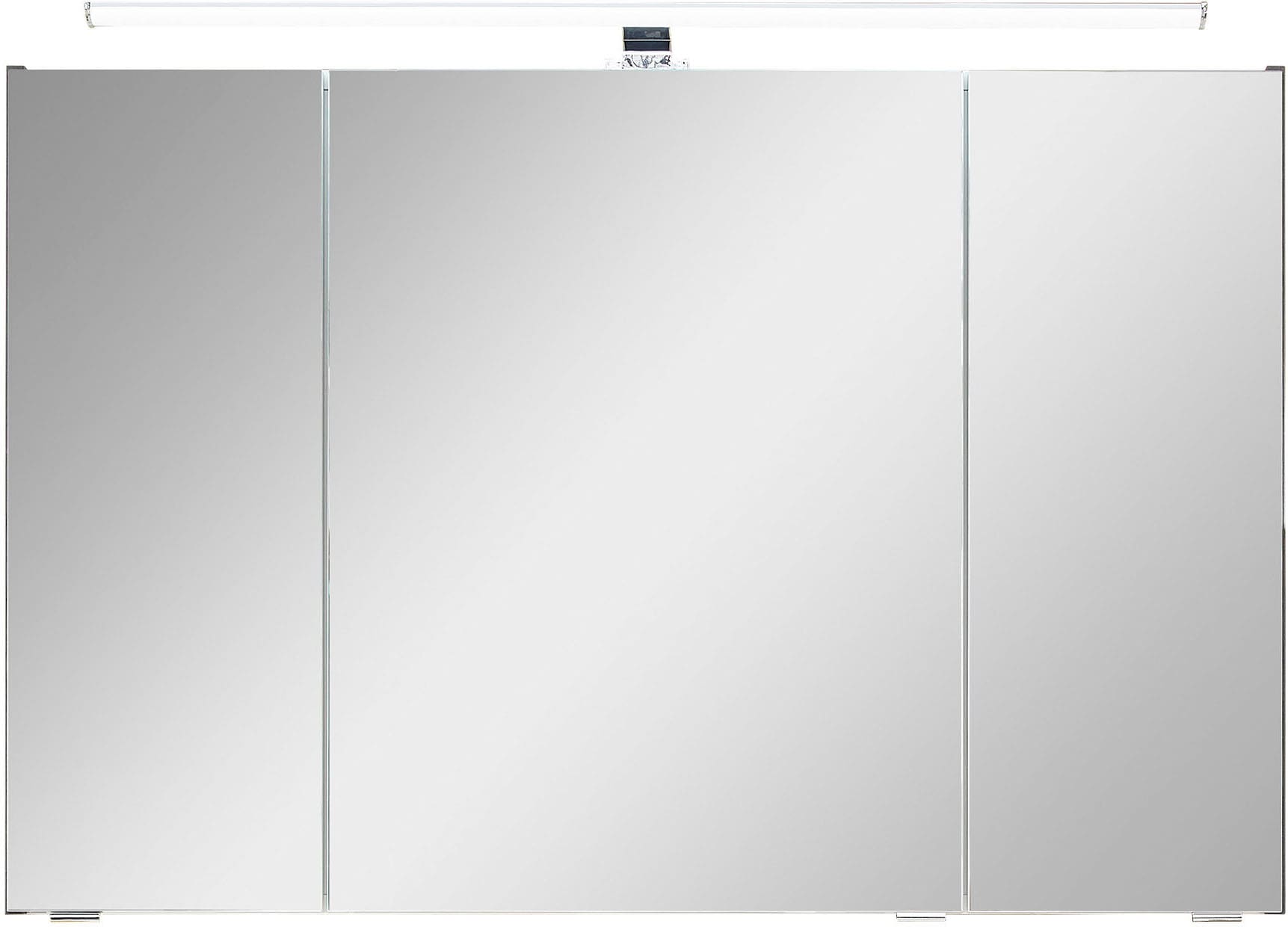 Saphir Badezimmerspiegelschrank »Quickset 945 Badschrank, 3 Spiegeltüren, 6 Einlegeböden, 105 cm breit«, inkl. LED-Beleuchtung, Türdämpfer, Schalter-/Steckdosenkombination