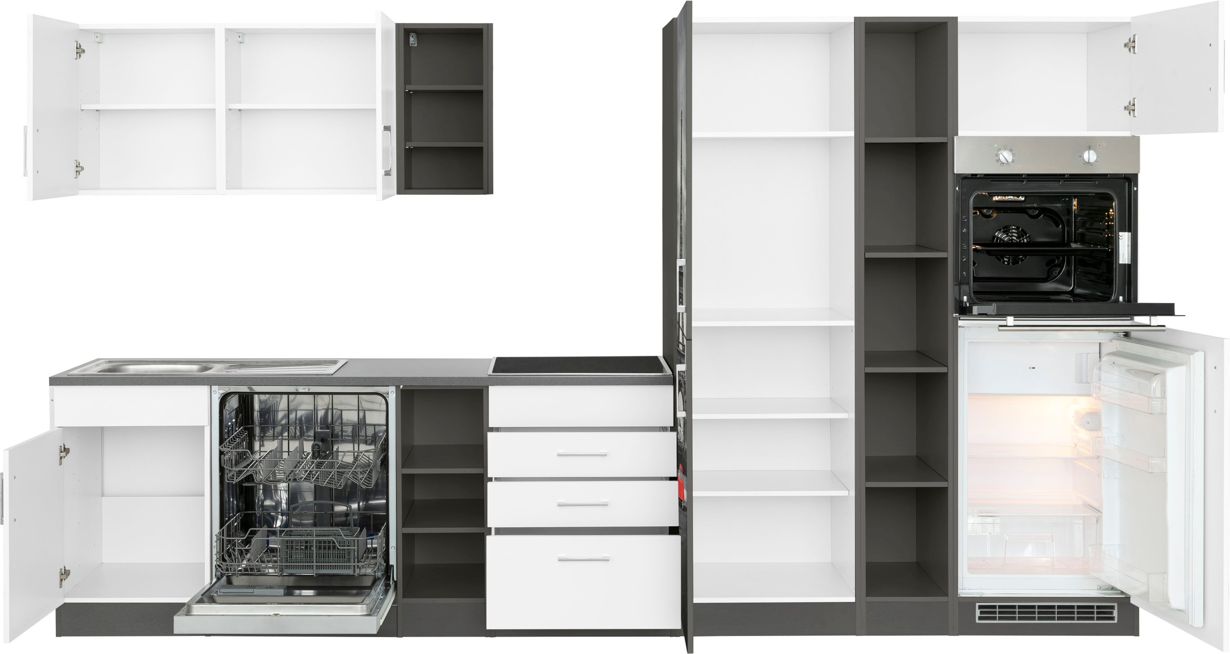 KOCHSTATION Küchenzeile »KS-Paris – Küchen mit einzigartigen Fotomotiven auf den Fronten« Breite 350 cm, wahlweise mit E-Geräten und Induktion