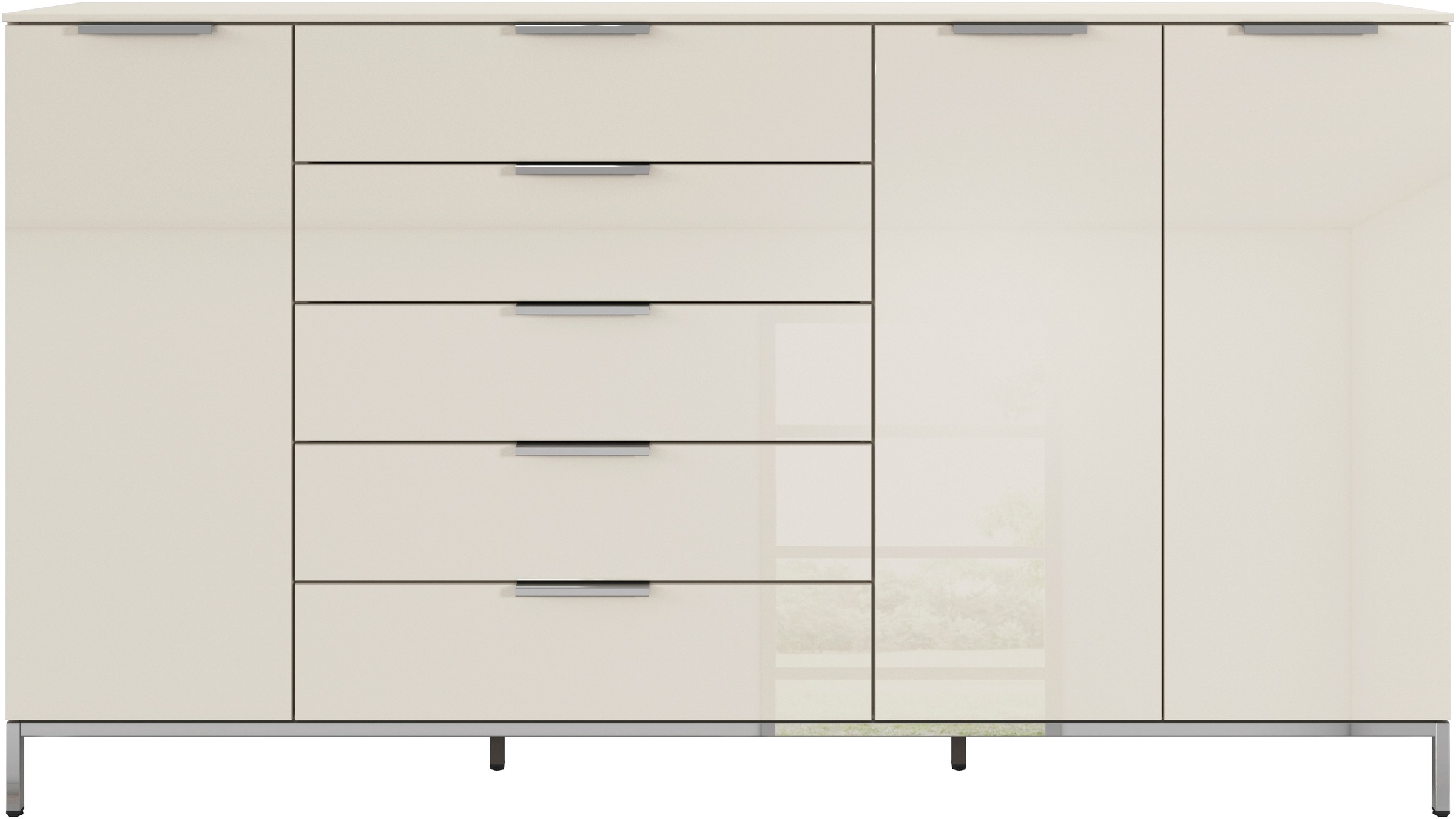 rauch Kombikommode »Kommode Türkommode Sideboard Kombikommode FLIPP mit Glasfront«, (Breite 200 cm mit 4 Einlegeböden), 3-türig mit 5 Schubladen und Soft-Close-Funktion sowie Glasfront
