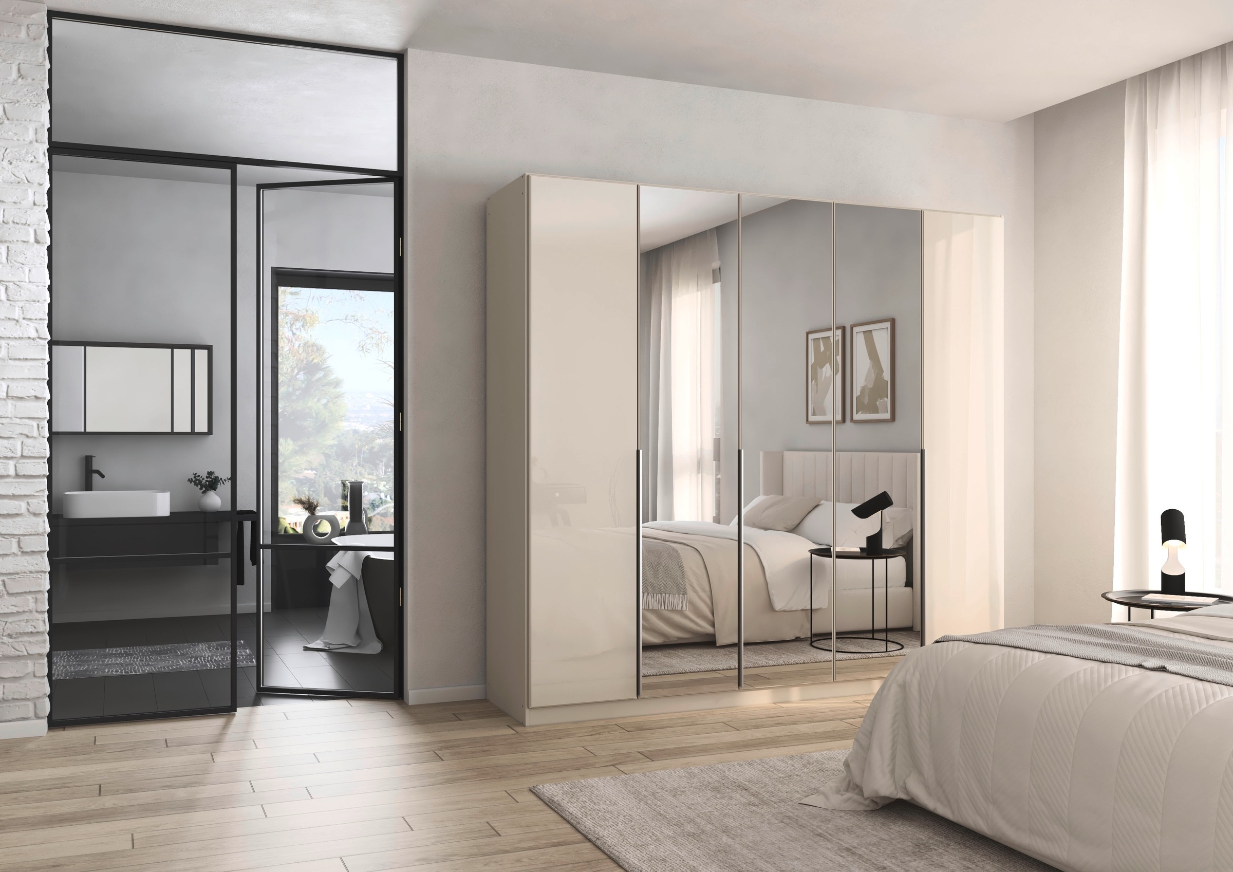 rauch Drehtürenschrank »Kleiderschrank Kleiderschränke Schrank Garderobe AGORDO mit Glasfront«, (in zwei Griff-Farben), durchdachte Innenausstattung, in 6 Breiten und 2 Höhen MADE IN GERMANY