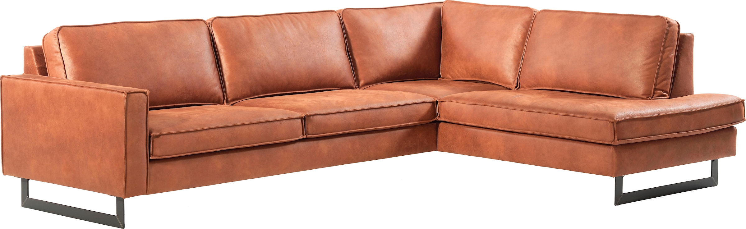 Places of Style Ecksofa »Pinto, 290 cm, Cord, Chenille, Lederoptik, Ottomane links / rechts«, mit Keder, schwarze Metallfüße, Wellenunterfederung