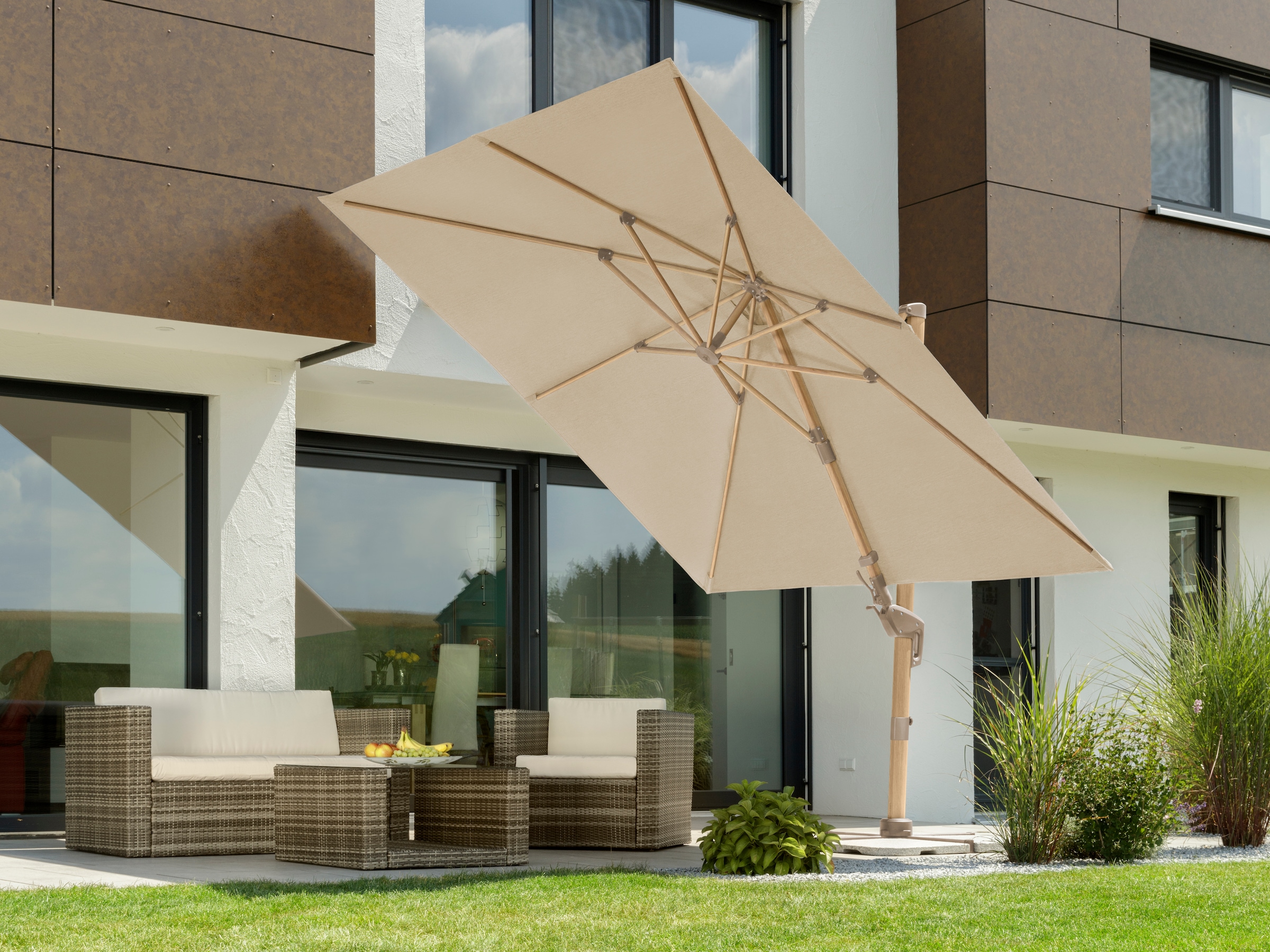 Schneider Schirme Ampelschirm »»Rhodos Twist Loft««, 300x300 cm, flexibler Ampelschirm in moderner Leinenstruktur