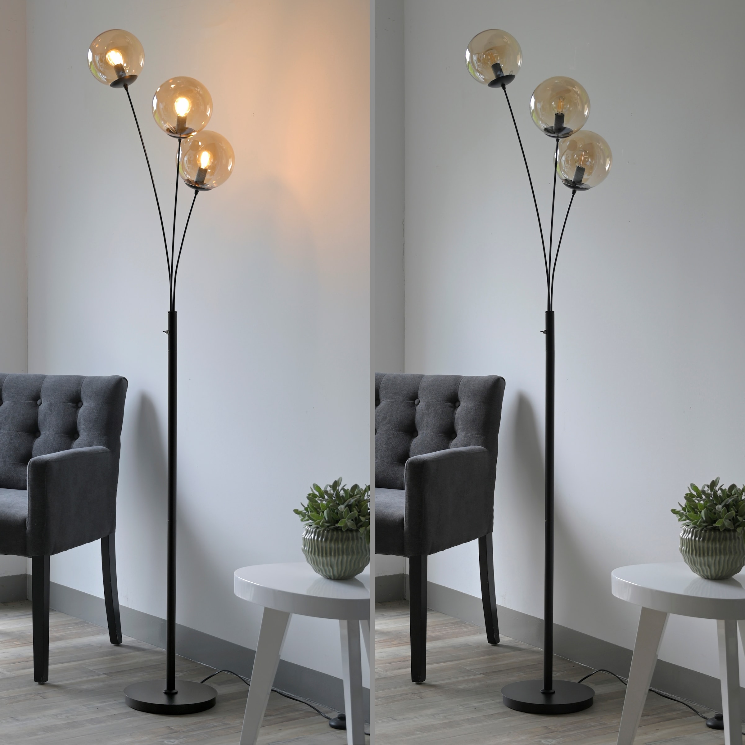 andas Stehlampe »Nymölla«, 3 flammig, Leuchtmittel E14 | ohne Leuchtmittel, Stehleuchte mit großen Glaskugeln amberfarben oder opal matt weiß