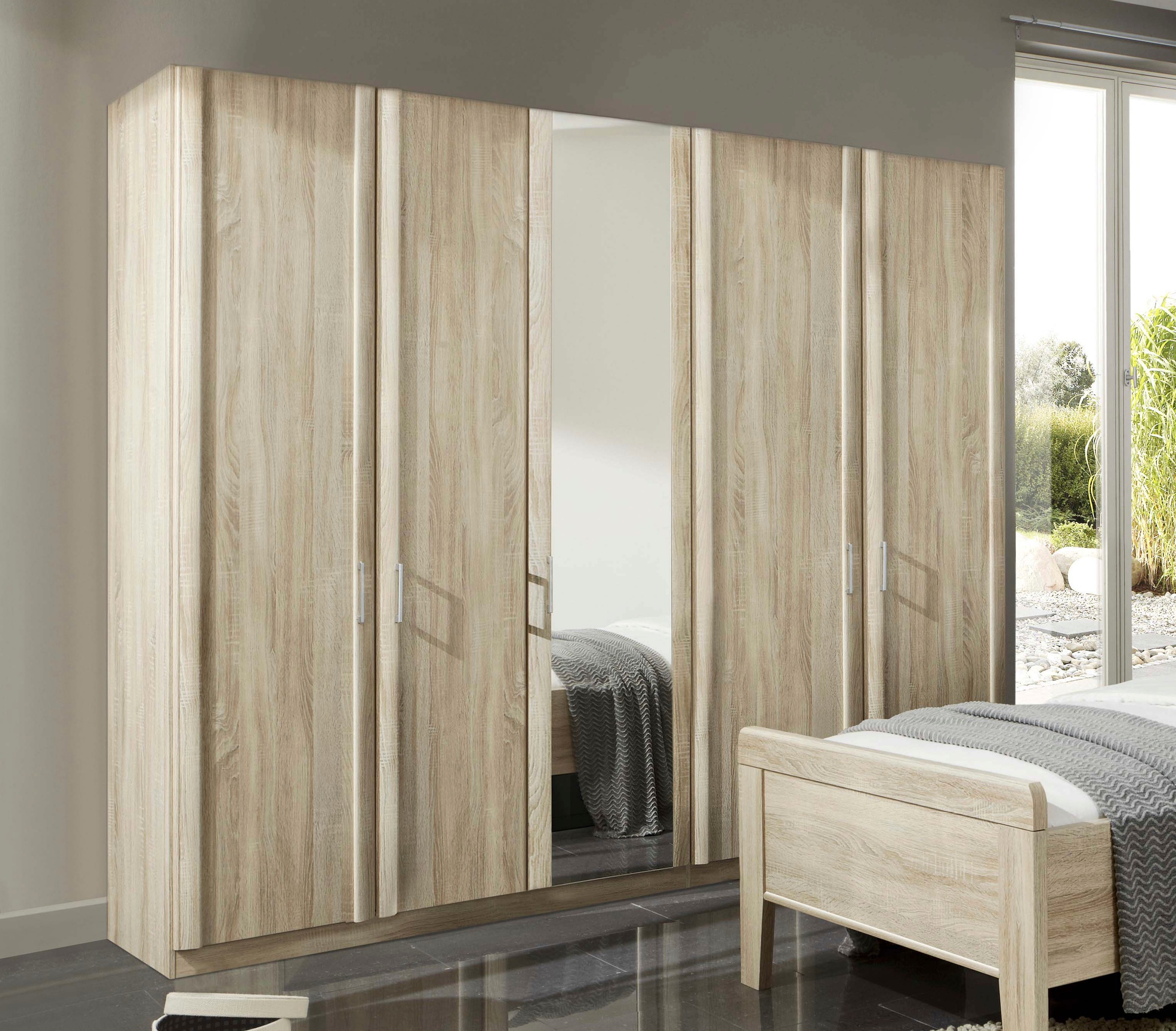 Kleiderschrank WIEMANN "Meran", beige (eiche, sägerau), B:246,3cm H:216cm T:58cm