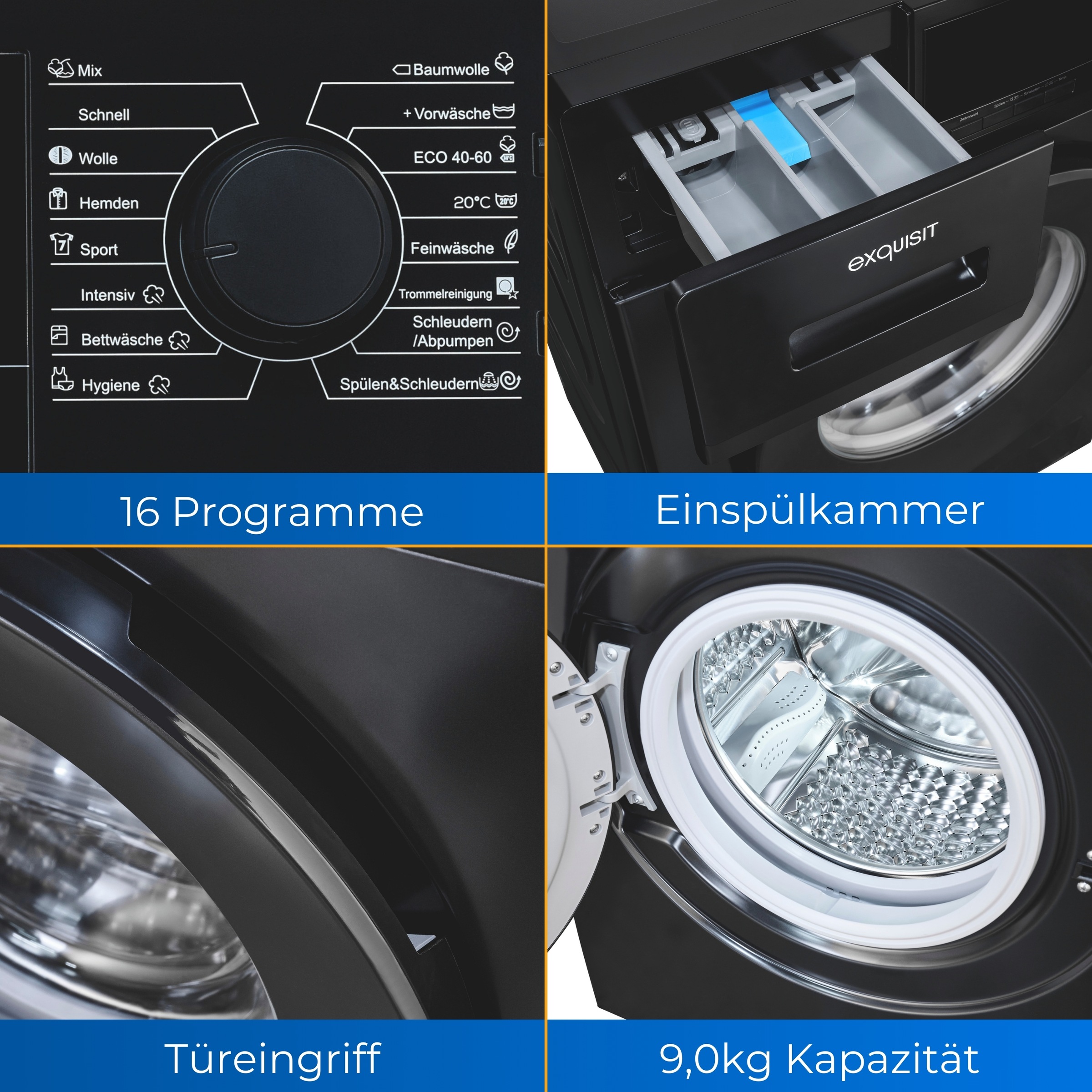 exquisit Waschmaschine »WA9214-340A anthrazit«, 9 kg, 1400 U/min, Aquastop-Schlauch