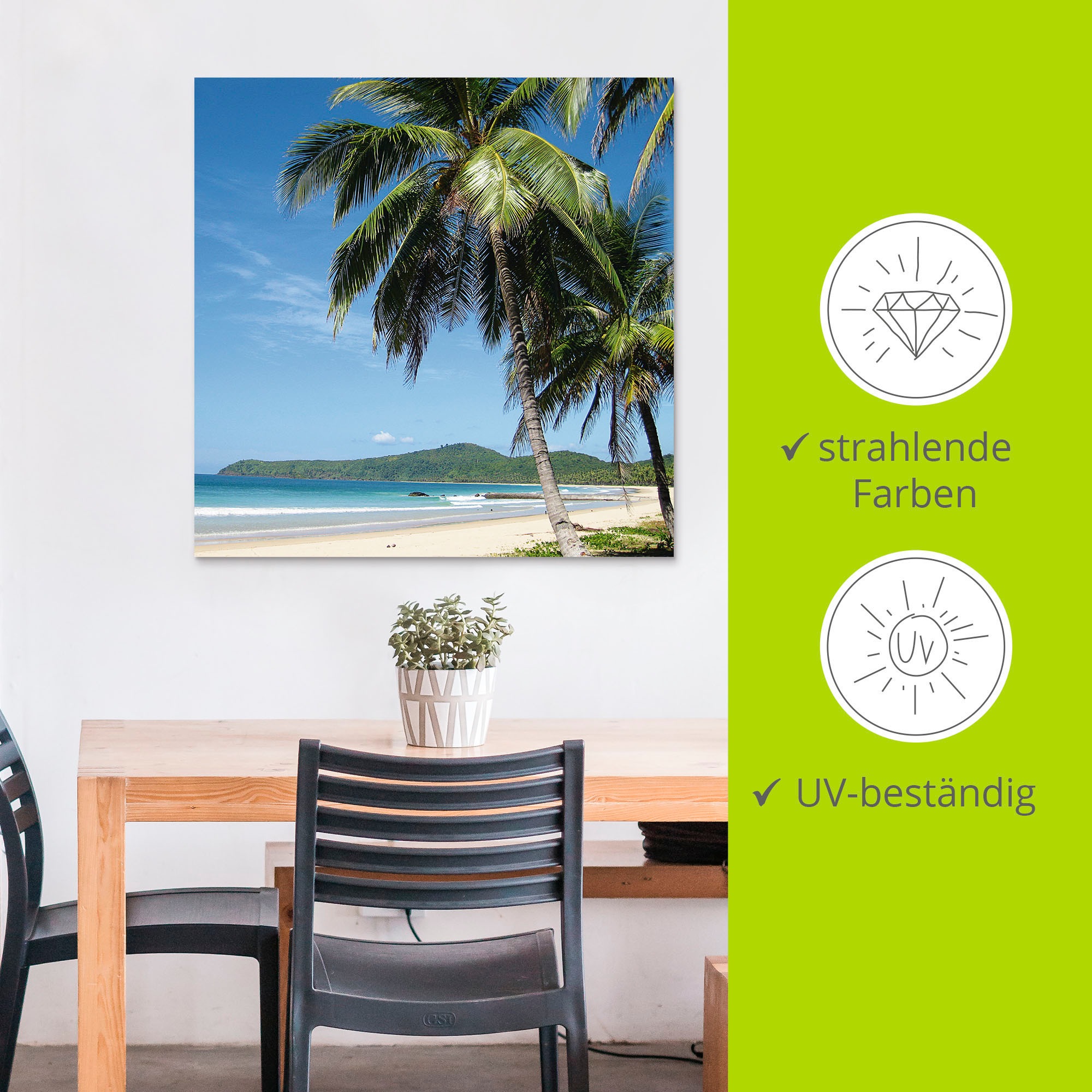 Artland Wandbild »Strand mit Palmen«, Strandbilder, (1 St.), als Alubild, Outdoorbild, Leinwandbild, Poster, Wandaufkleber