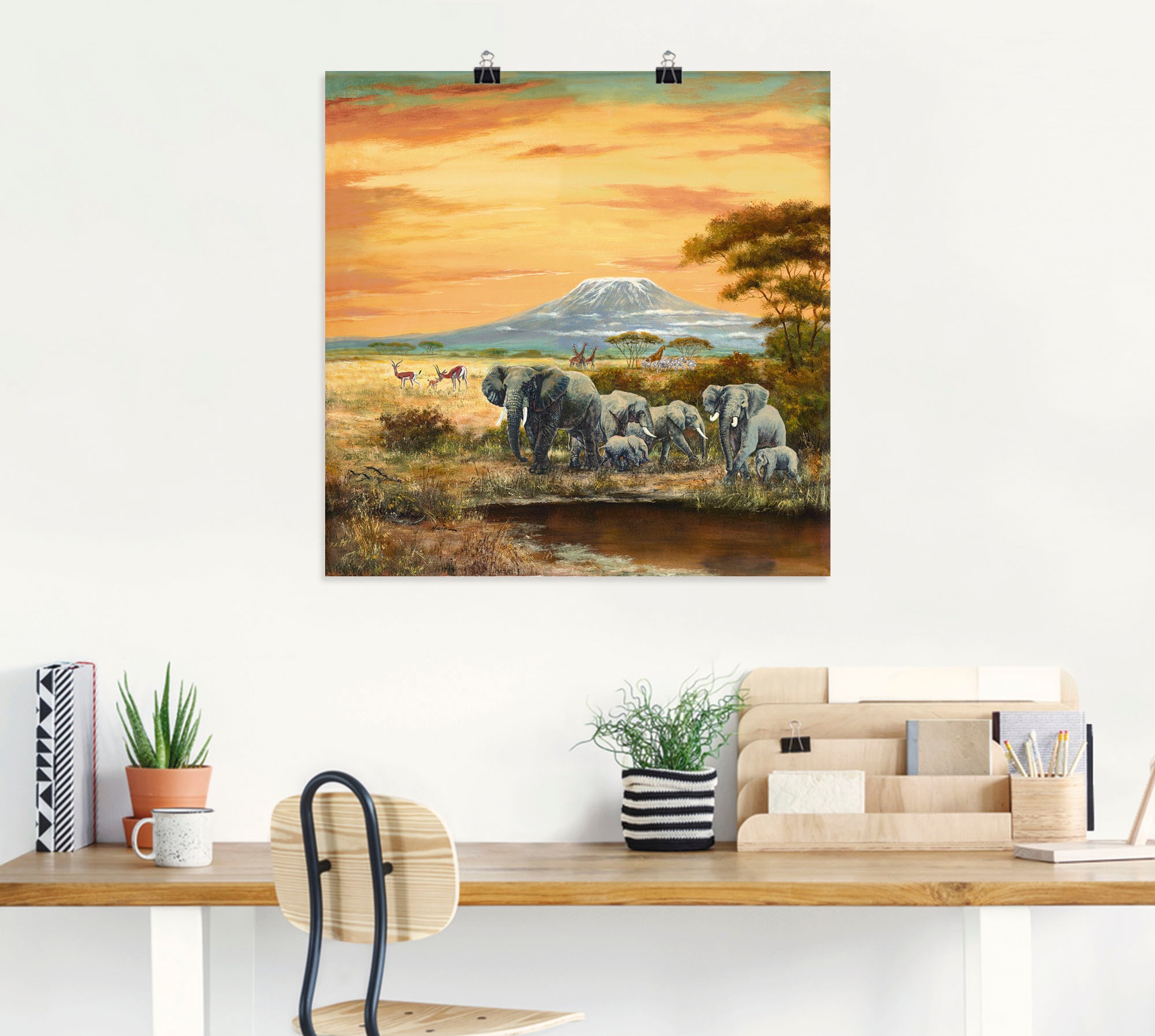 Artland Wandbild »Afrikalandschaft mit Elefanten«, Wildtiere, (1 St.), als Leinwandbild, Poster in verschied. Größen