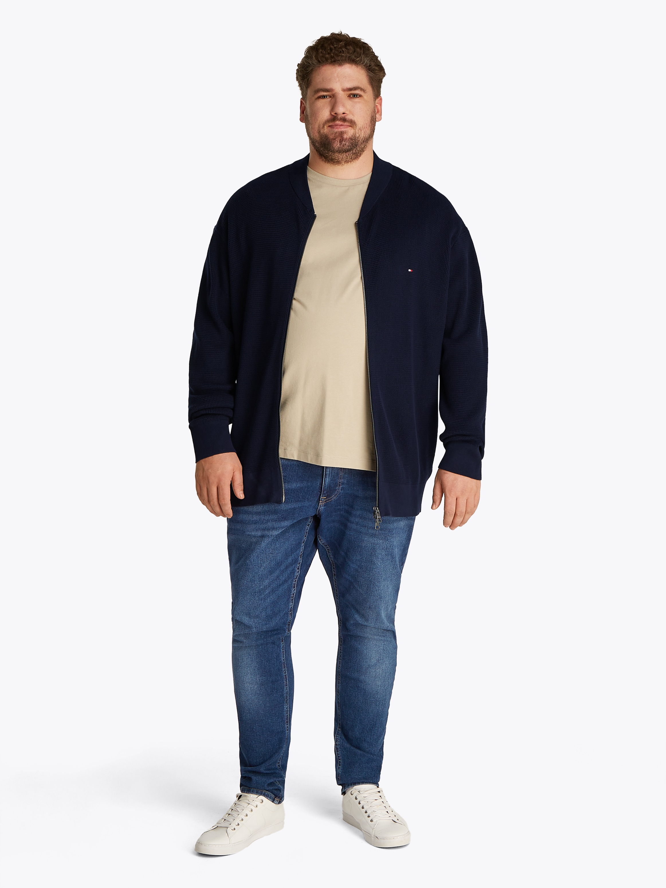 Tommy Hilfiger Big & Tall Strickjacke »BT-RACKING STRUCTURE BASEBALL-B«, Große Größen, mit feiner Struktur