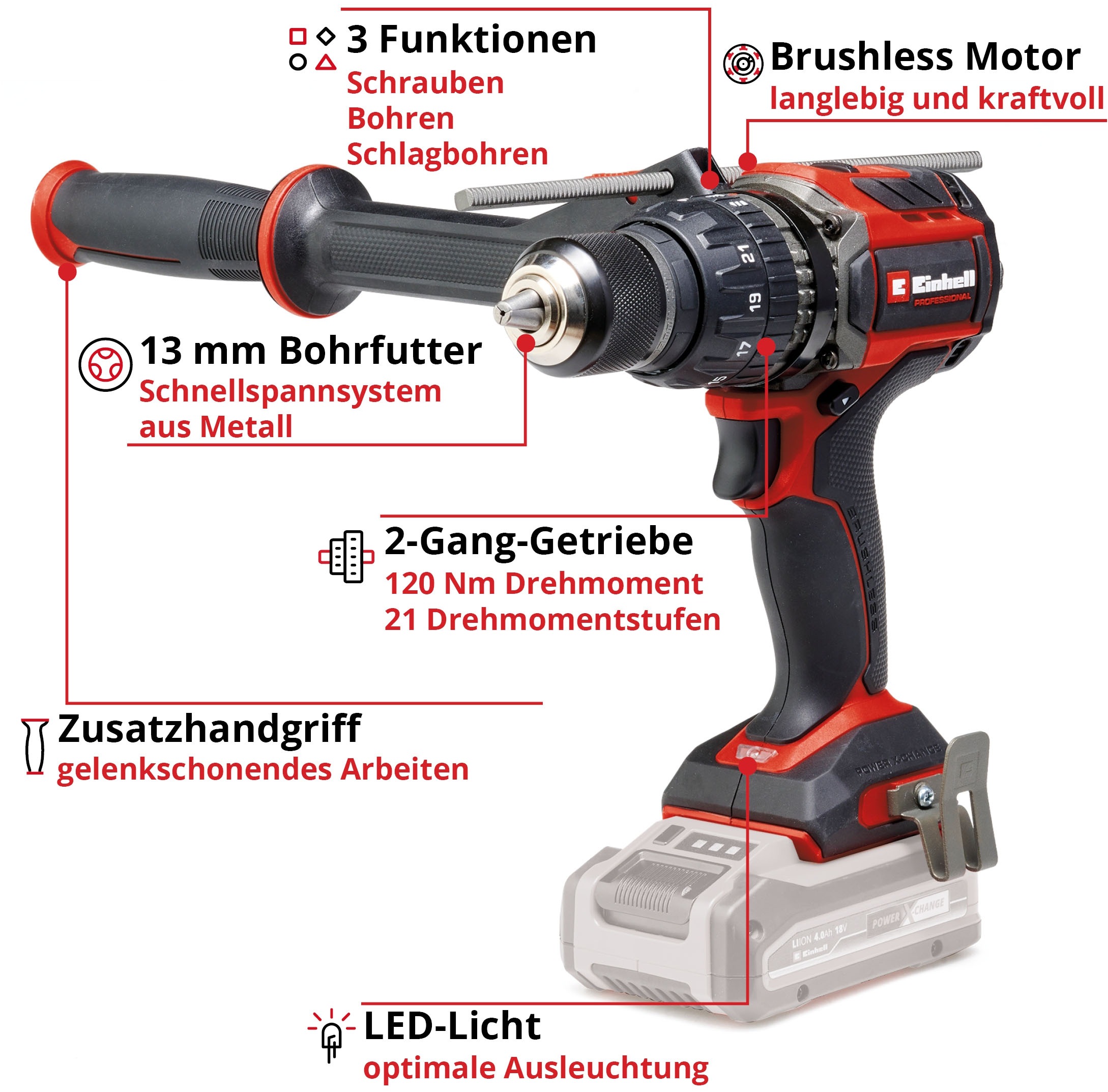 Einhell Akku-Schlagbohrschrauber »TP-CD 18/120 Li-i BL - Solo«, Mitglied der Power X-Change Familie, ohne Akku