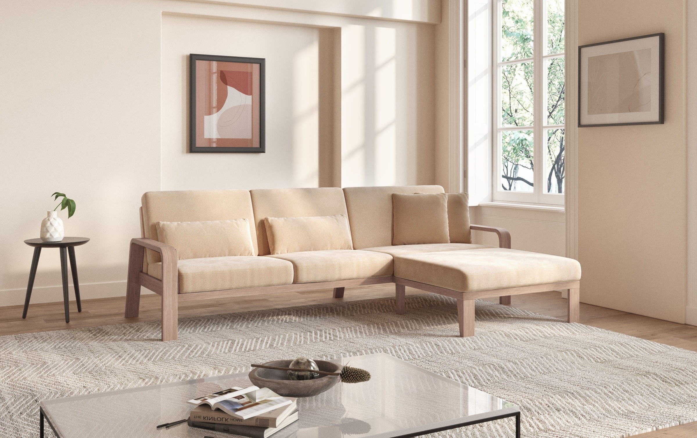 sit&more Ecksofa »Kolding L-Form«, Armlehnen aus Buchenholz in natur, verschiedene Bezüge und Farben