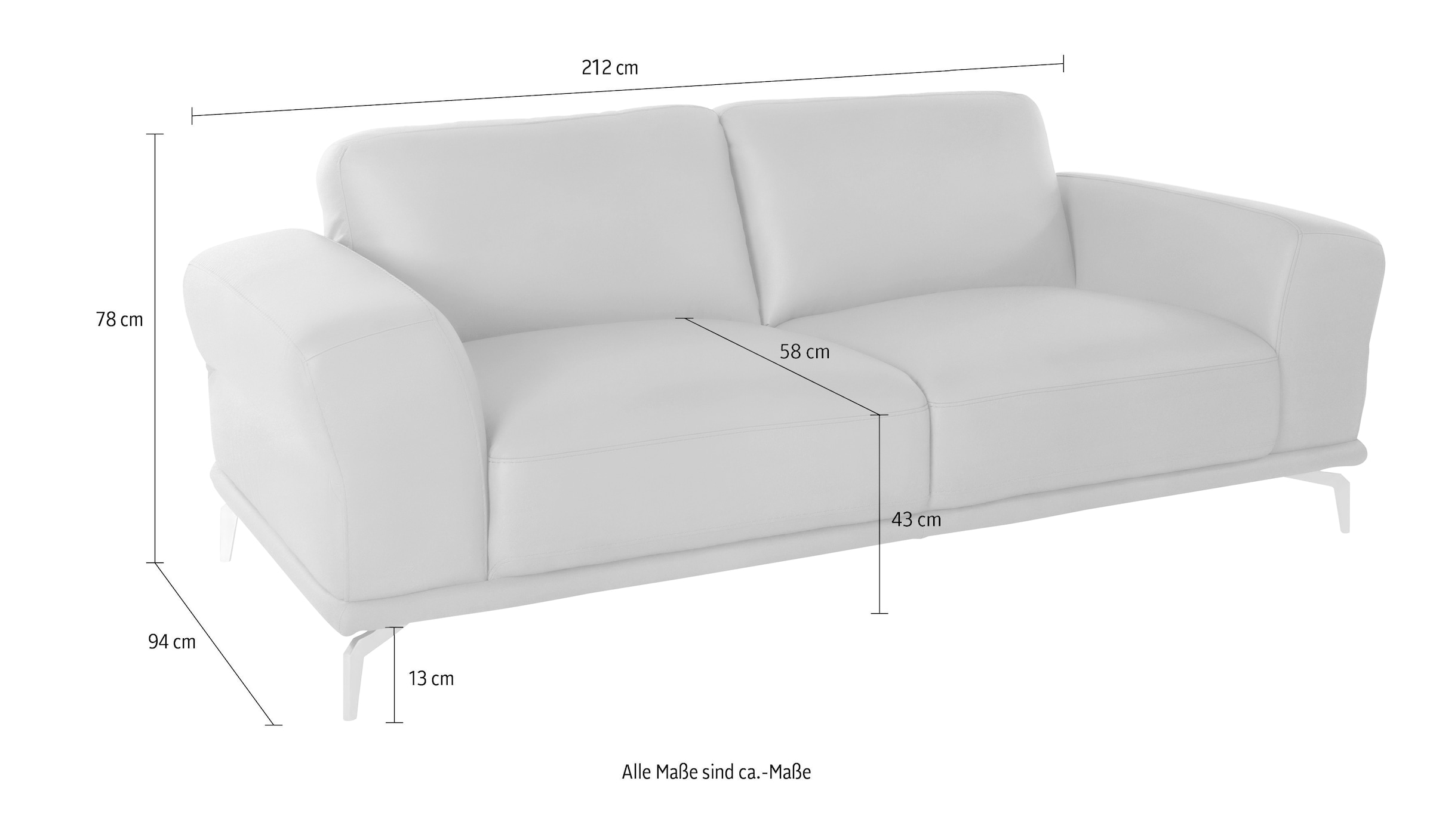 W.SCHILLIG 2,5-Sitzer »montanaa« mit Metallfüßen in Schwarz pulverbeschichtet, Breite 212 cm