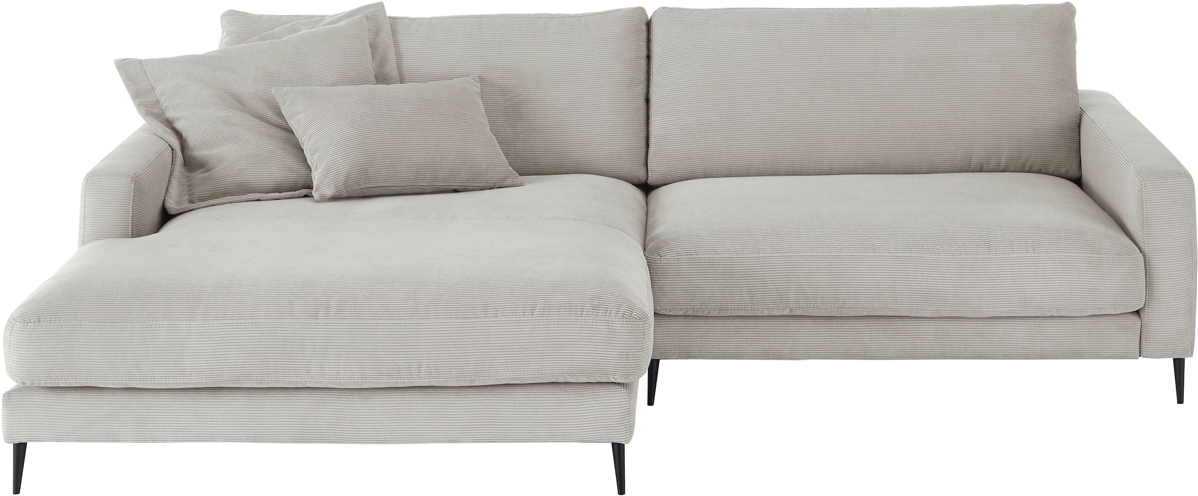 INOSIGN Ecksofa »Downtown, B/T/H: 272/190/84 cm L-Form«, weicher Sitzkomfort auch in Cord und Bouclé, incl. Zierkissen