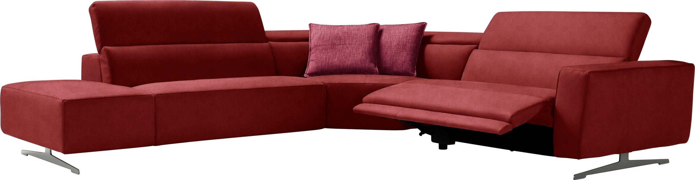 Egoitaliano Ecksofa »Stefanie-e, Designsofa der Extraklasse, bequem mit hohem Sitzkomfort« mit Relaxfunktion und verstellbaren Kopfteilelementen