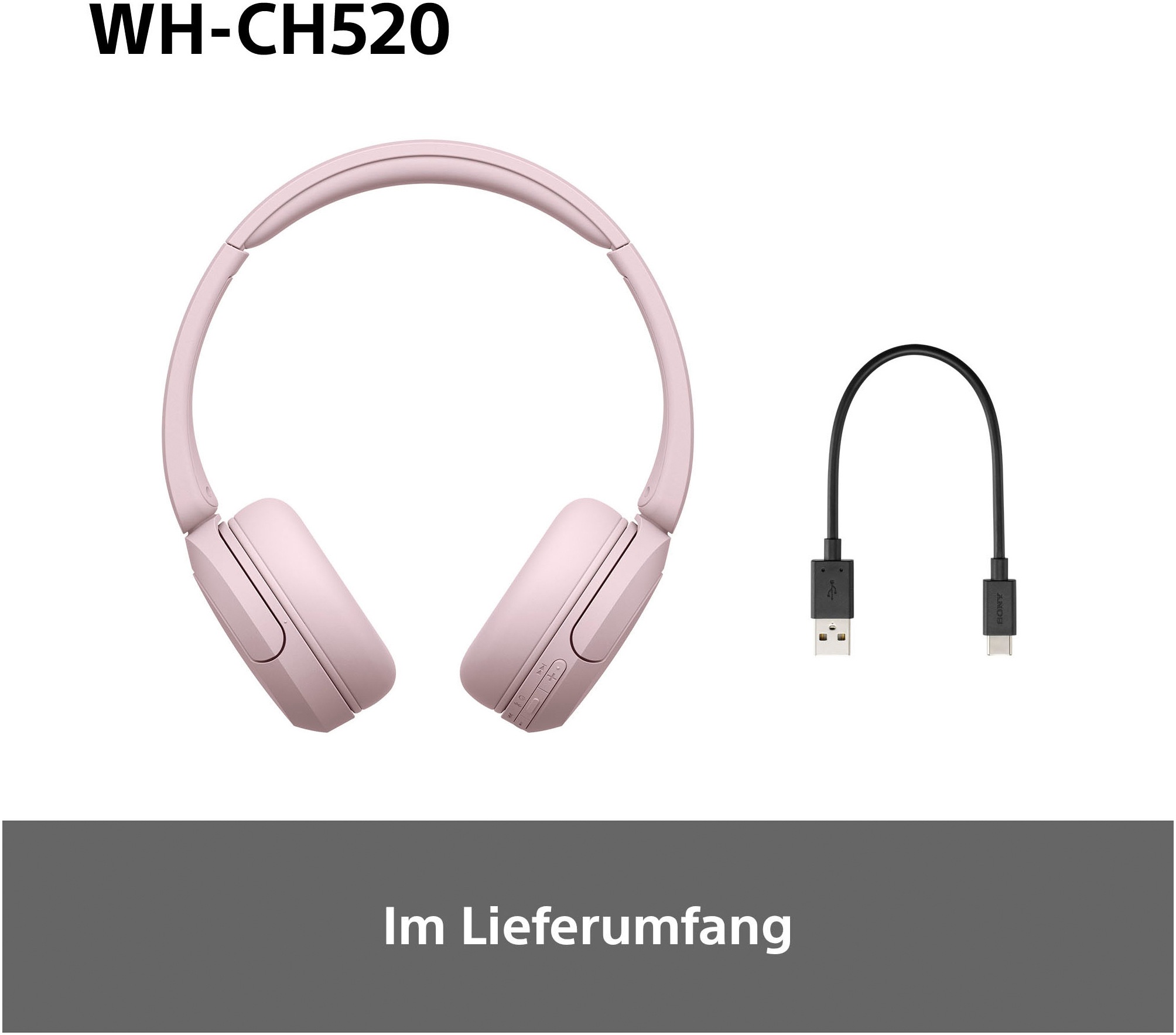 Sony Bluetooth-Kopfhörer »WHCH520«, Bluetooth, Noise-Cancelling-Active Noise Cancelling (ANC)-Freisprechfunktion-Rauschunterdrückung-Sprachsteuerung-kompatibel mit Siri, 200 Std. Max. Akkulaufzeit (Standby)