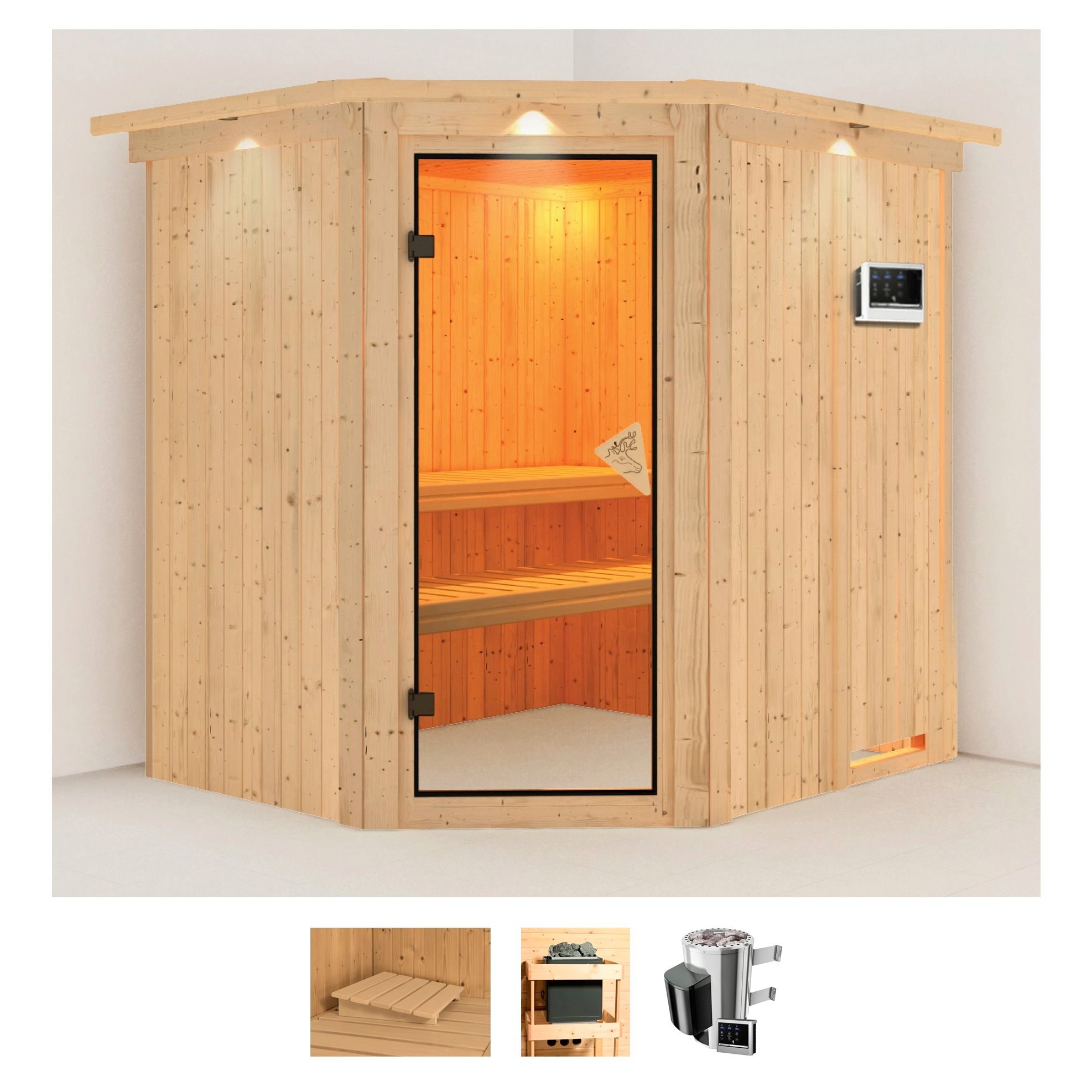 Karibu Sauna »Laila« Set, 3,6-kW-Plug & Play Ofen mit externer Steuerung günstig online kaufen