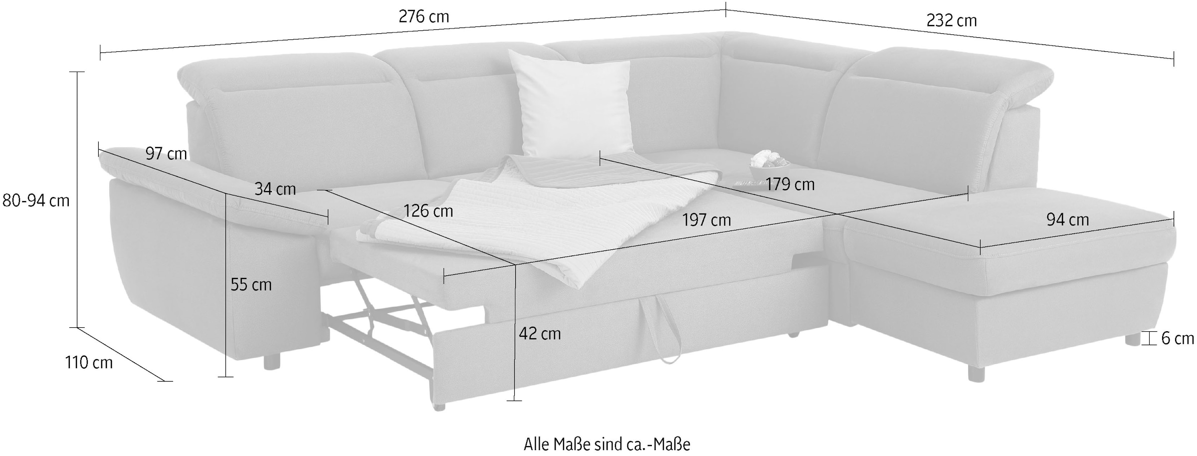 Home affaire Ecksofa »Mauritius L-Form«, mit Ottomane, mit Kopfteil- und Armlehnverstellung