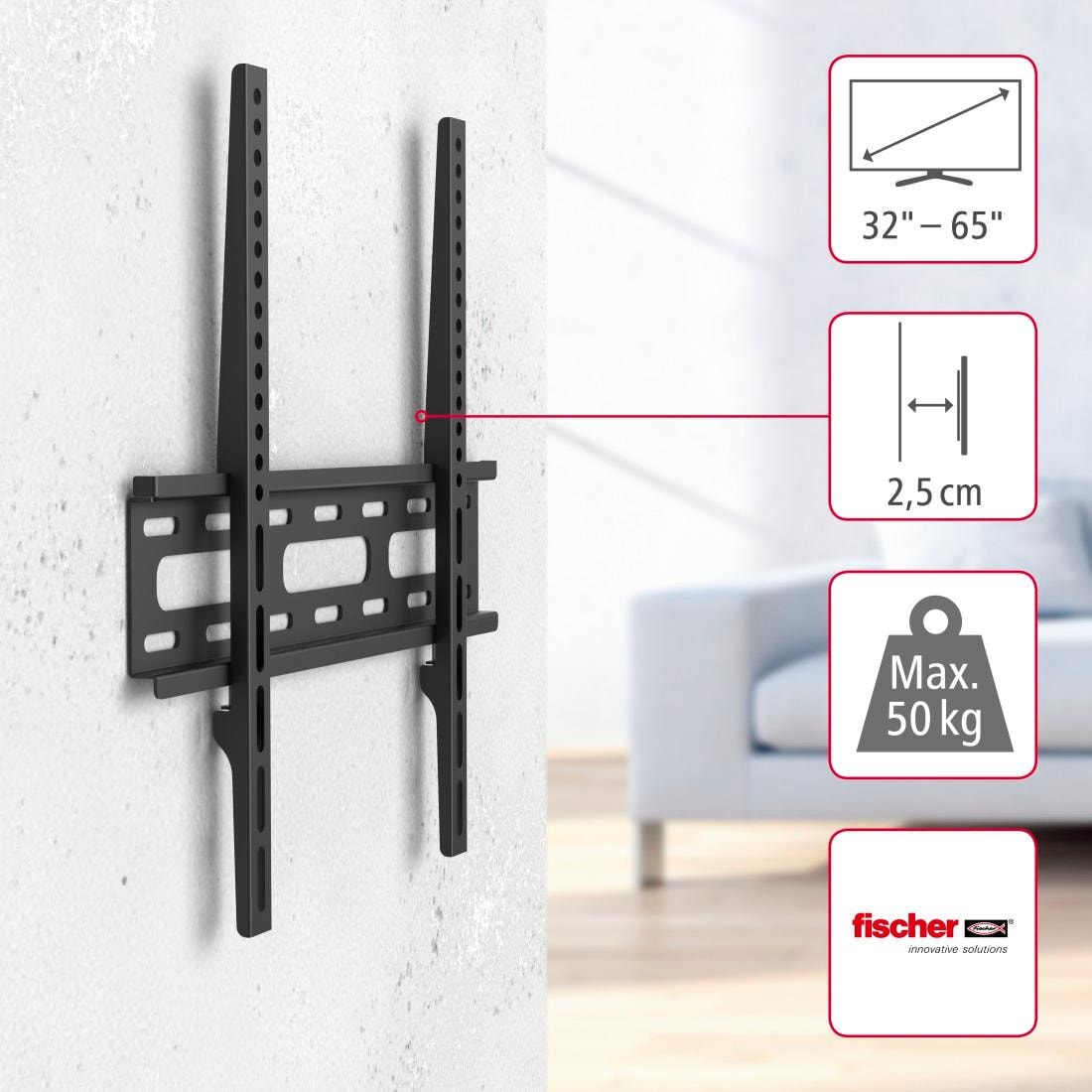 Hama TV-Wandhalterung »TV Wandhalter, LED LCD, 81 - 165 cm (32"- 65"), 43", 50", 55"«, bis 165 cm Zoll