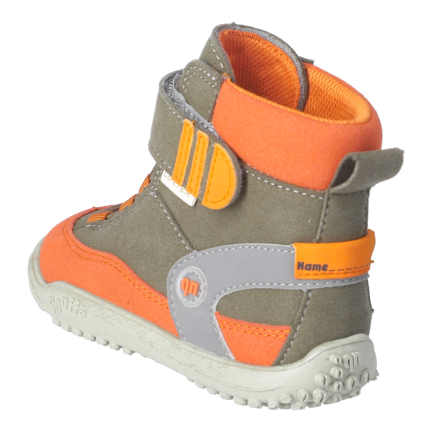 qnuffs Barfußschuh »KIEFER«  Klettboots mit Namensschild, in veganer Verarbeitung