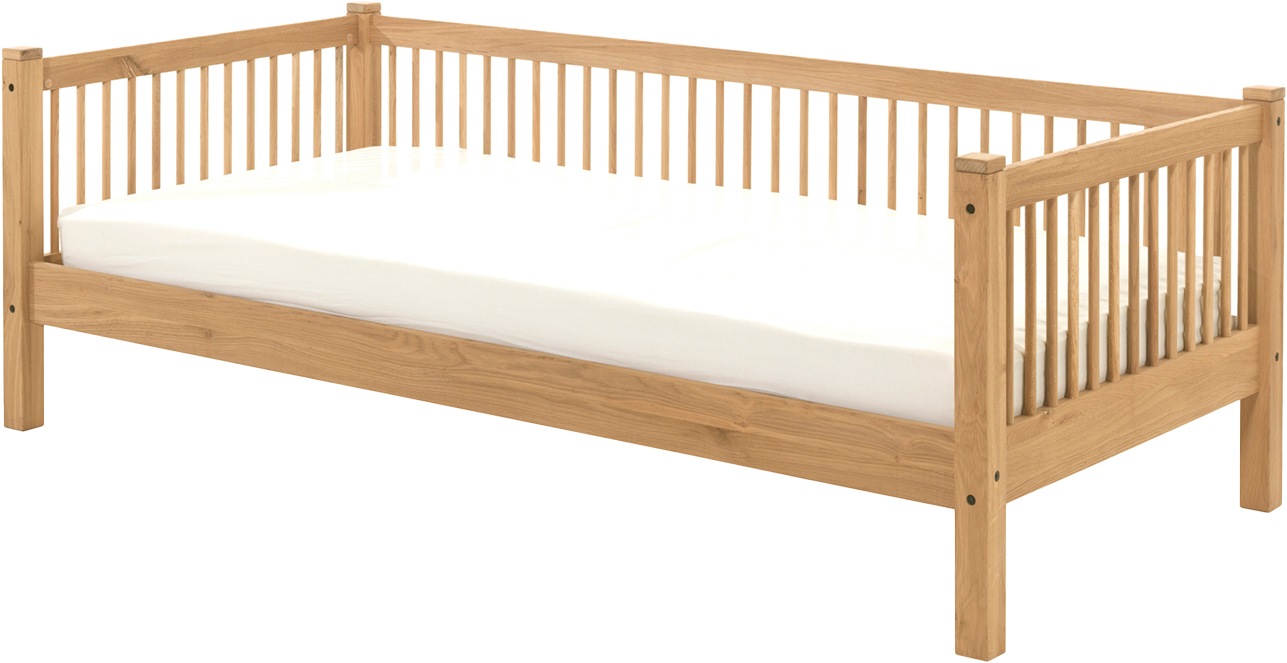 Home affaire Einzelbett »Forrest 90/200 aus massiver Eiche, Oberfläche geölt, stabil gebaut«, (B/H/T ca. 207,5x68x97,5cm, inkl. Massivholz Rolllattenrost), aus massiver Eiche geölt, LF 90x200 cm, wahlweise mit Bettschublade