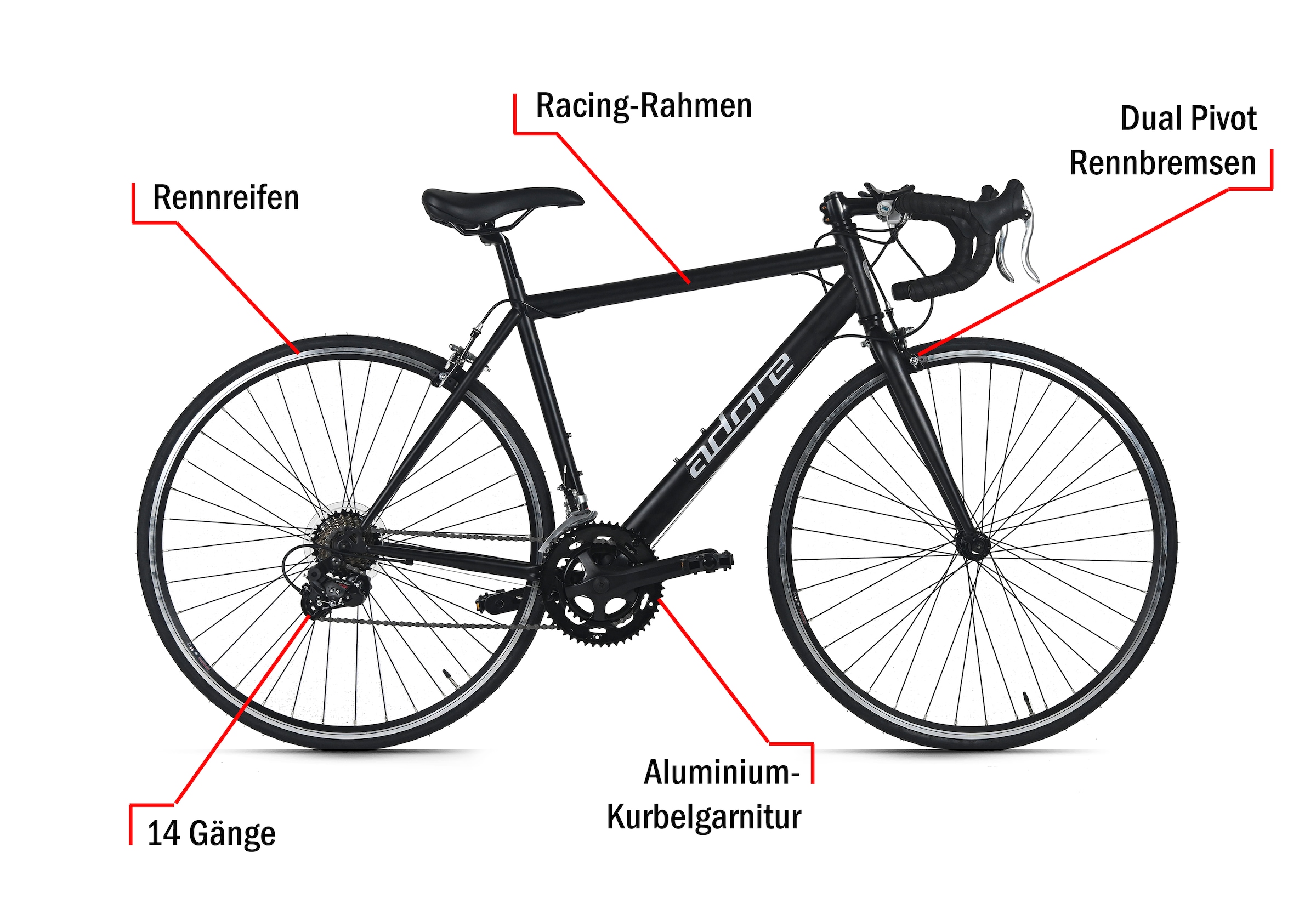 Adore Rennrad »Adore Rennrad 28'' Racer Schwarz 14 Gänge« 14 Gang Kettenschaltung