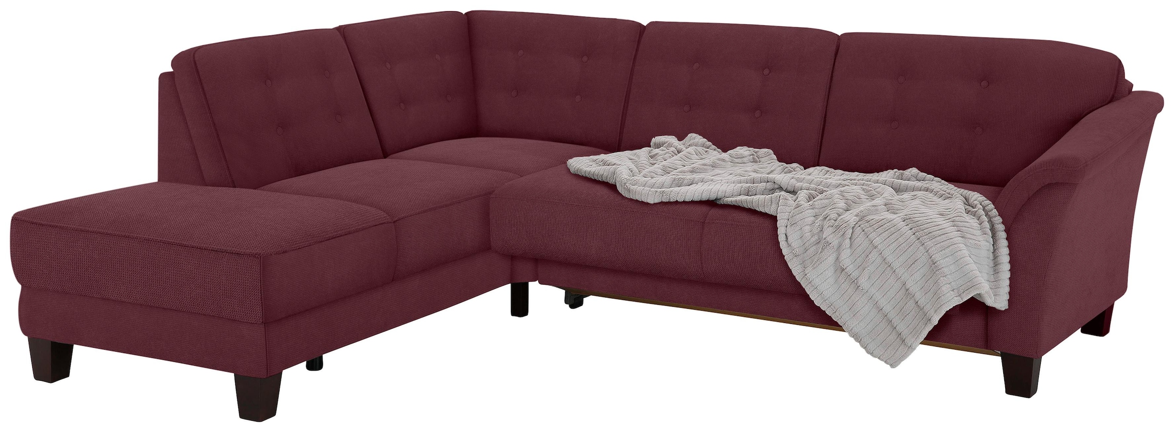 Home affaire Ecksofa »Trondheim L-Form«, mit Federkern und Knopfheftung im Rücken, Füße Buche dunkel