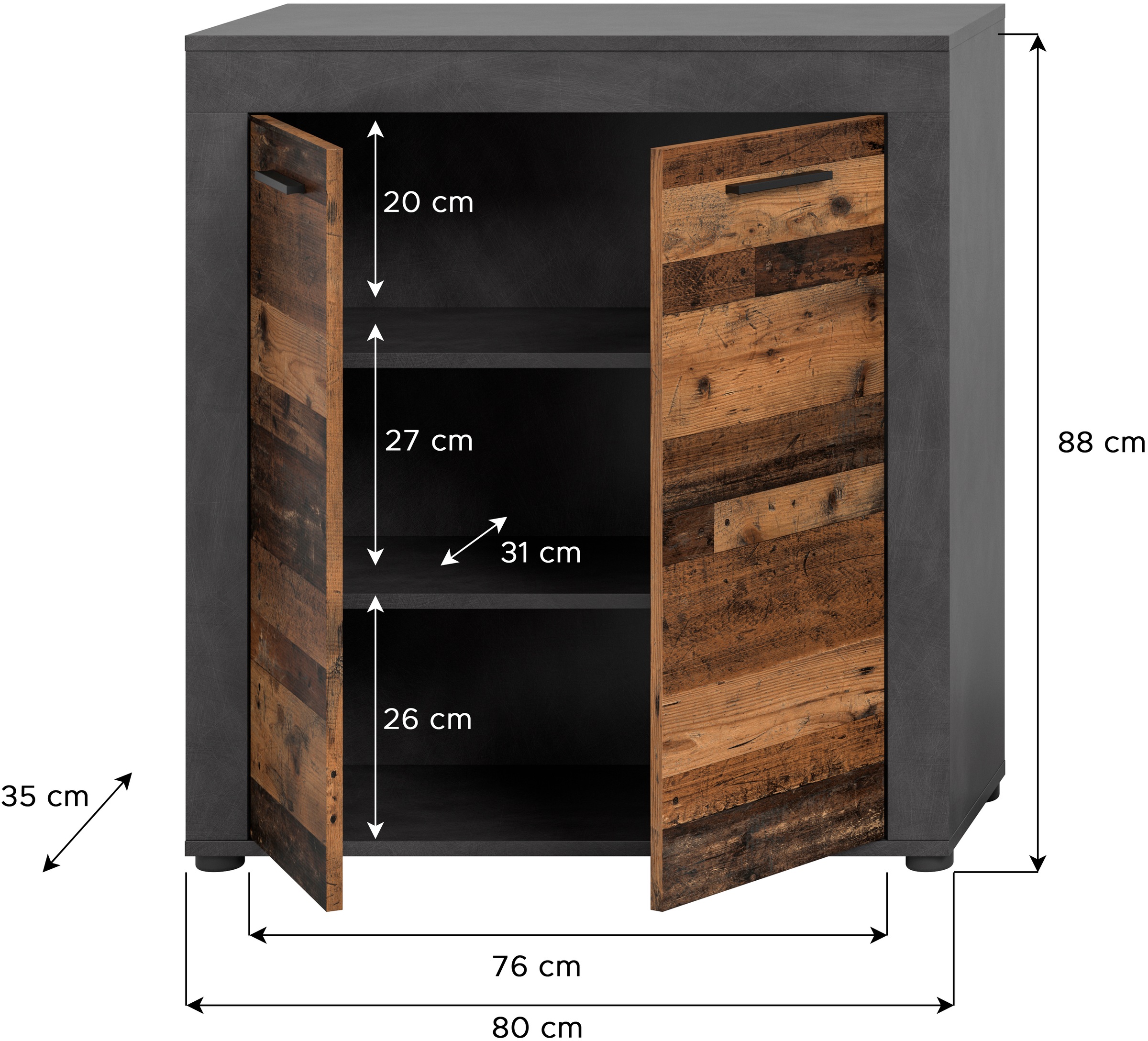 INOSIGN Highboard »Aosta, Höhe 88 cm, in verschiedenen Farbausführungen«, mit 2 Türen und 3 Fächern, Wohnzimmer, Kommode, Schrank