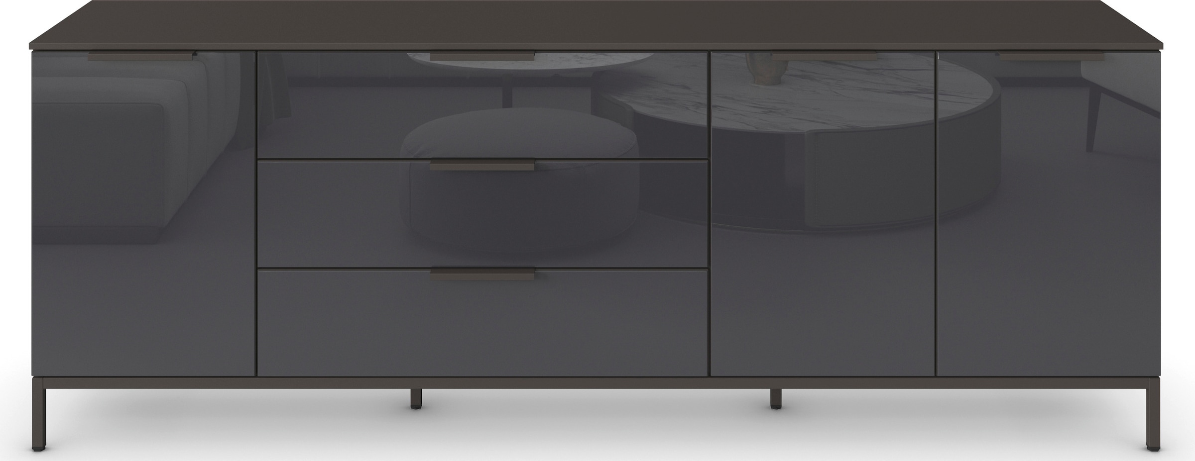rauch Kombikommode »Kommode Türkommode Sideboard Kombikommode FLIPP mit Glasfront«, (Breite 200 cm mit 2 Einlegeböden), 3-türig mit 3 Schubladen und Soft-Close-Funktion sowie Glasfront