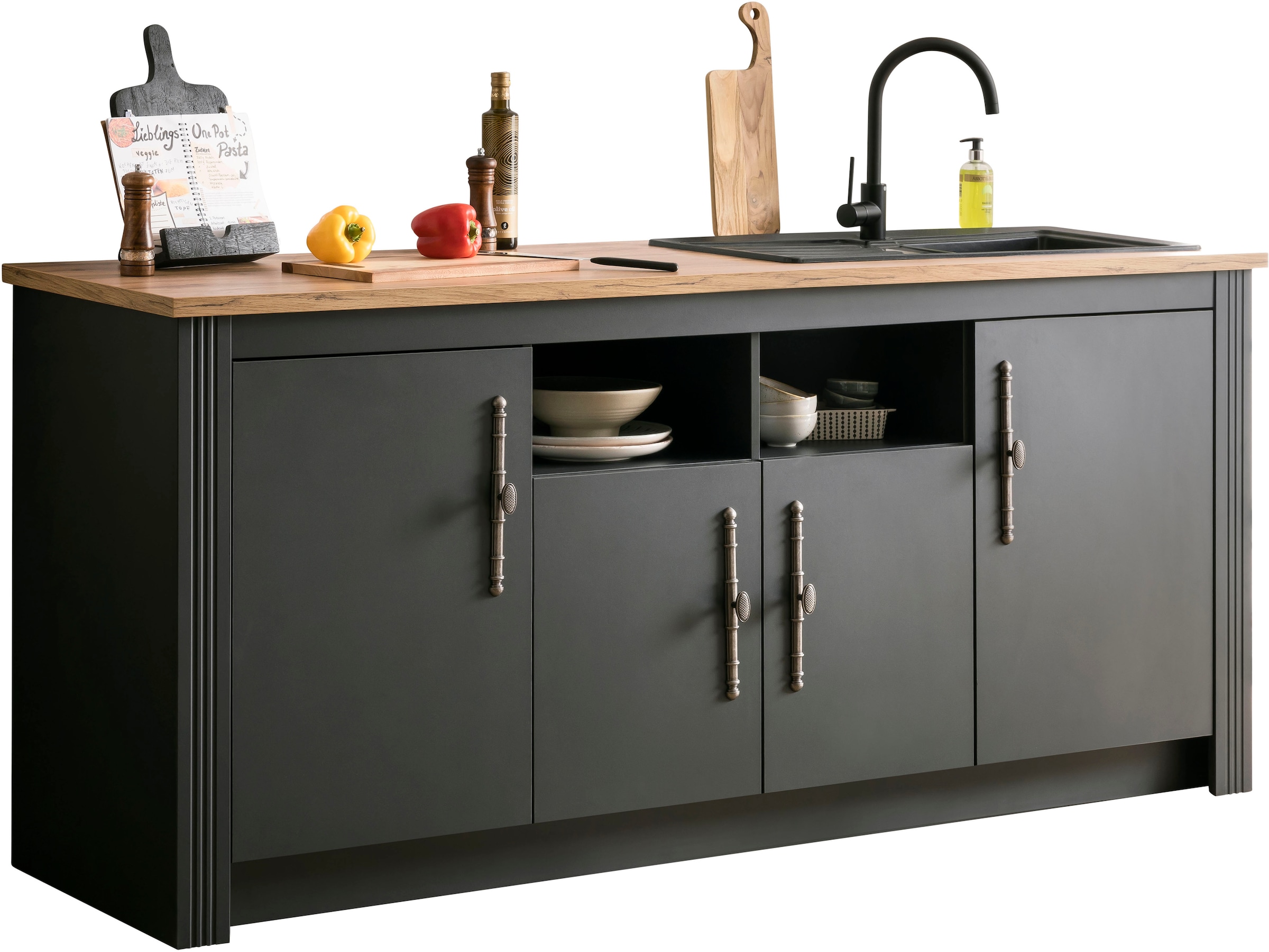 KOCHSTATION Spülenschrank »Westminster«, im romantischen Landhausstil, Breite 204 cm