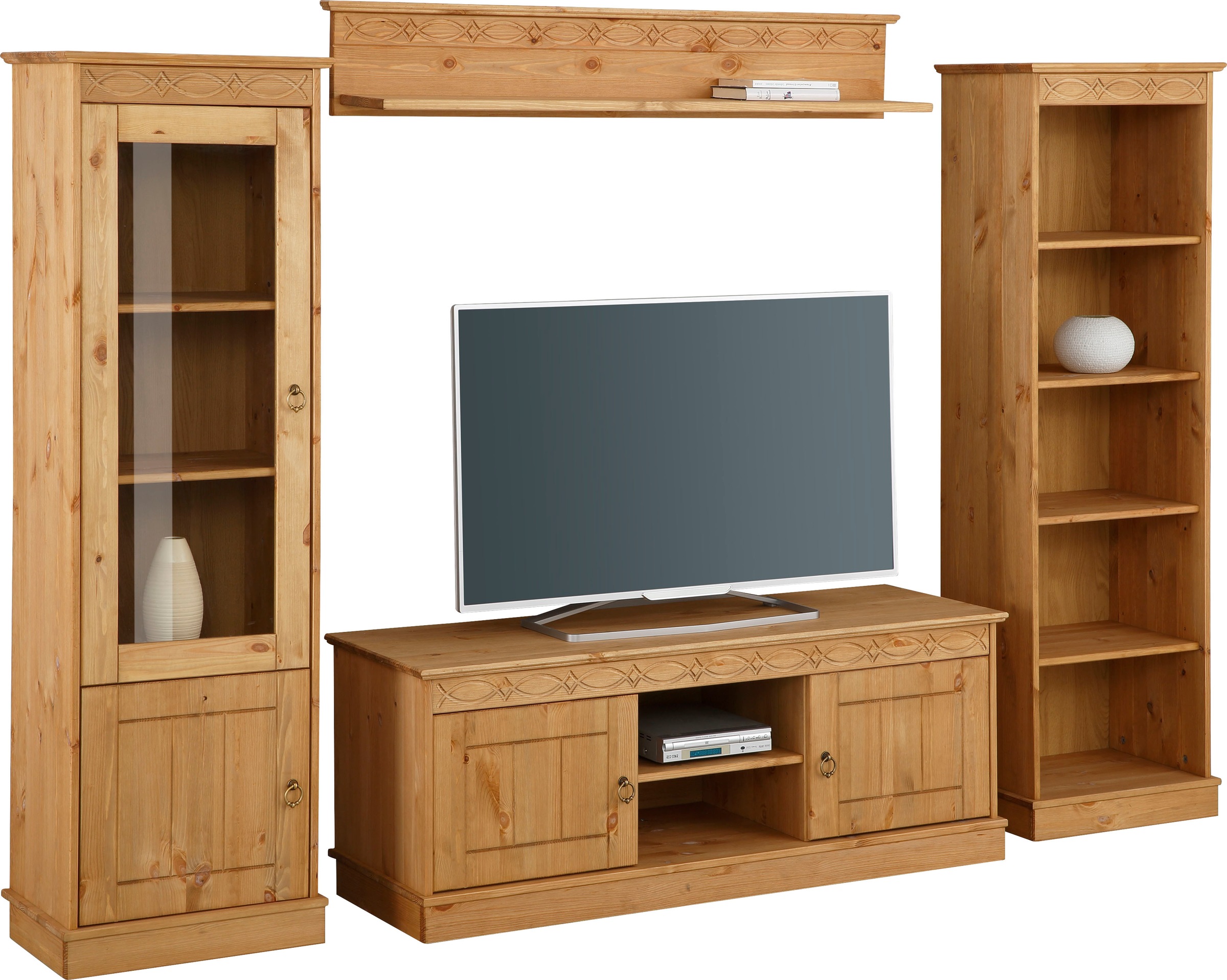 Home affaire Wohnwand »Indra«, (Set, 4 St.), 4-teiliges Set: Vitrine, Lowbo günstig online kaufen