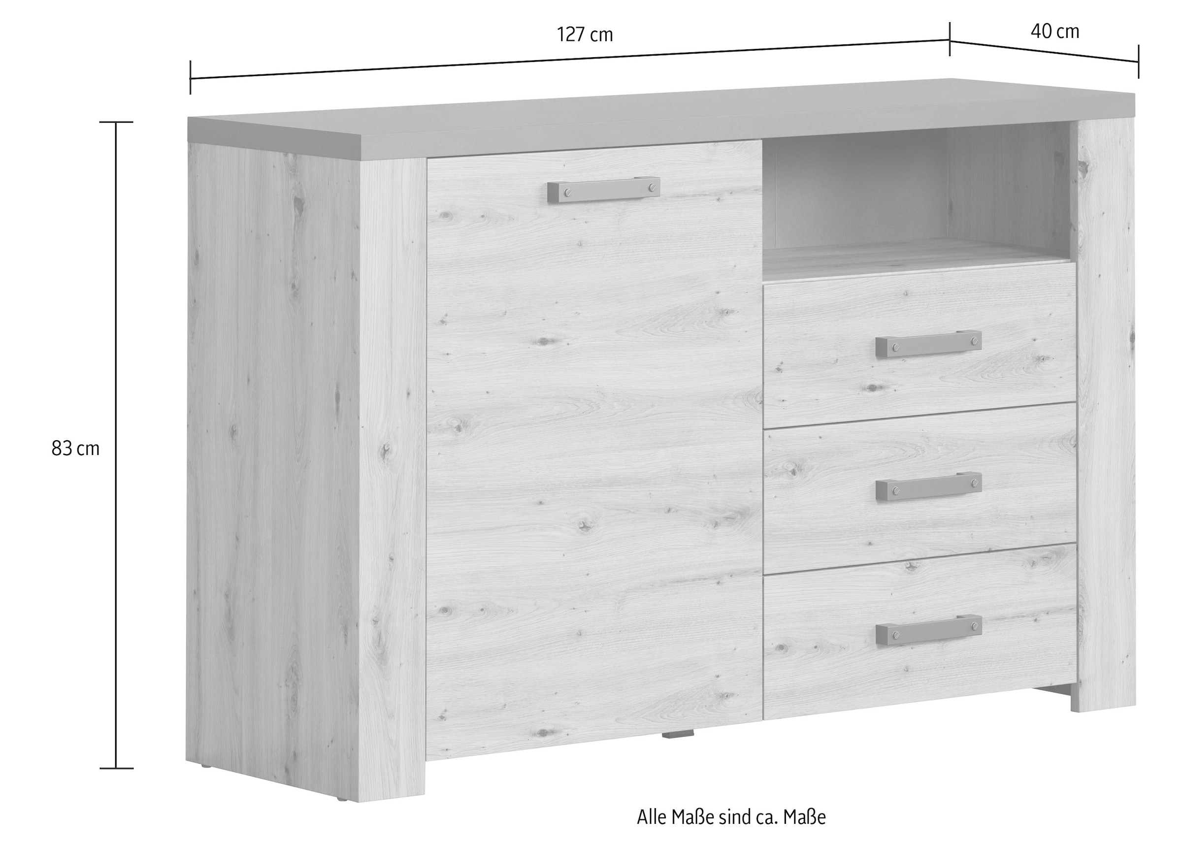 Home affaire Sideboard »Ambres«, (1 St.), Kommode, Echtholzoptik, Maße BxH: 127x83 cm, Eiche