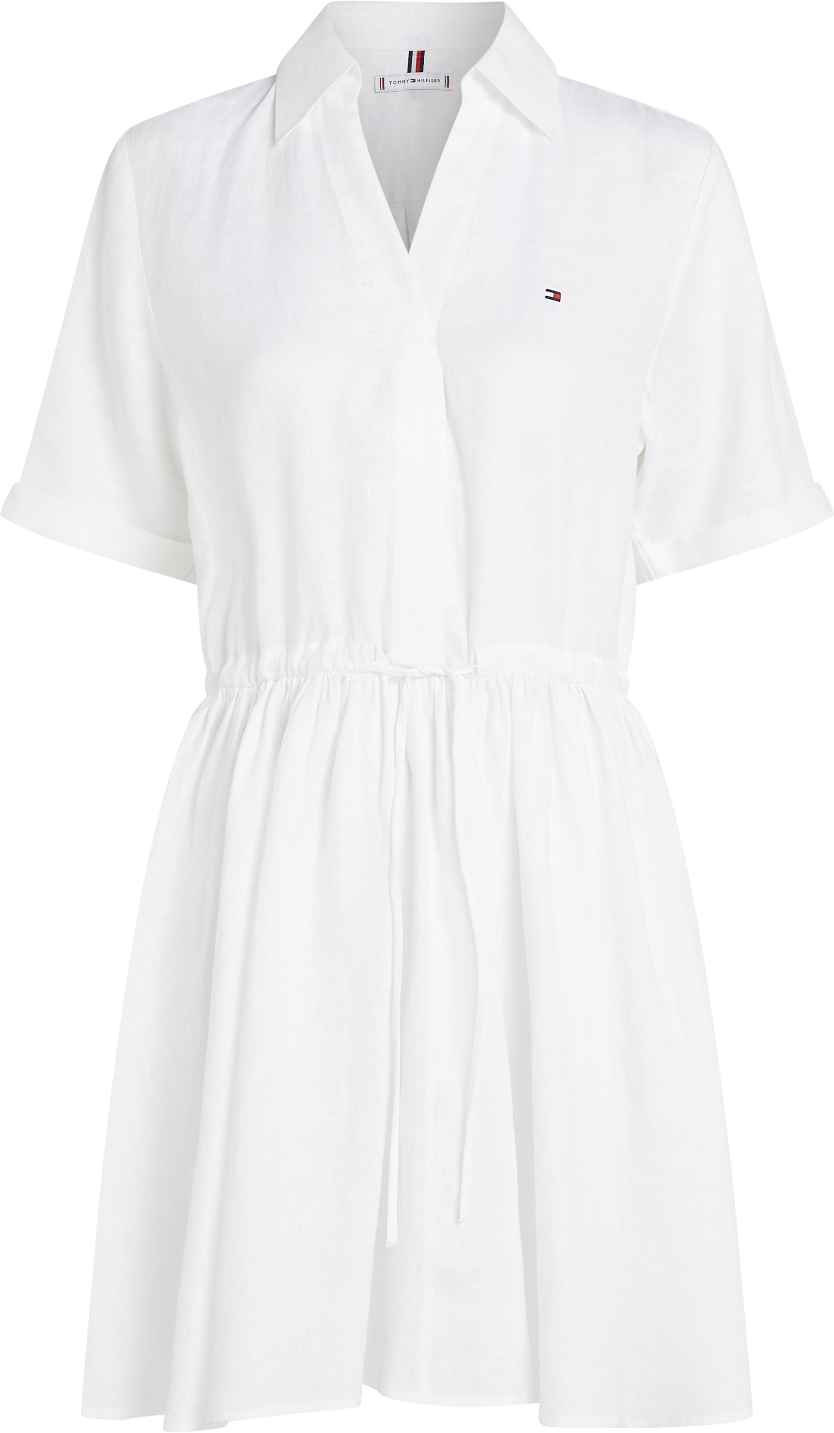 Tommy Hilfiger Hemdblusenkleid »ESS LINEN S/S SHORT DRESS«, mit Tunnelzug in der Taille, mit Rückenfalte,kühlendes Premium Leinen