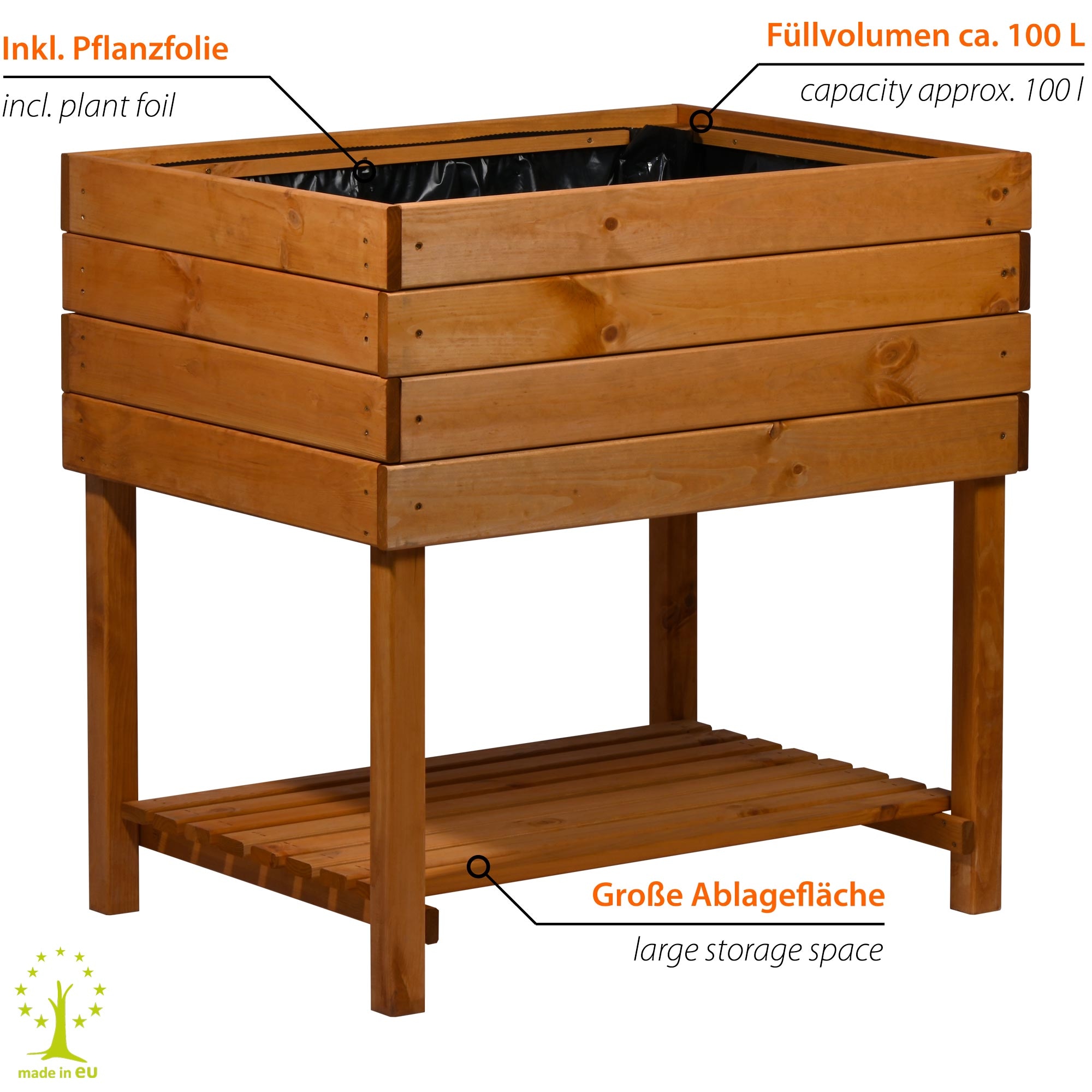 dobar Hochbeet »Kubus 2.0 mit Ablage und Pflanzfolie, Hellbraun« Außenmaße des Hochbeets: ca. 78x58x78 cm (LxBxH)