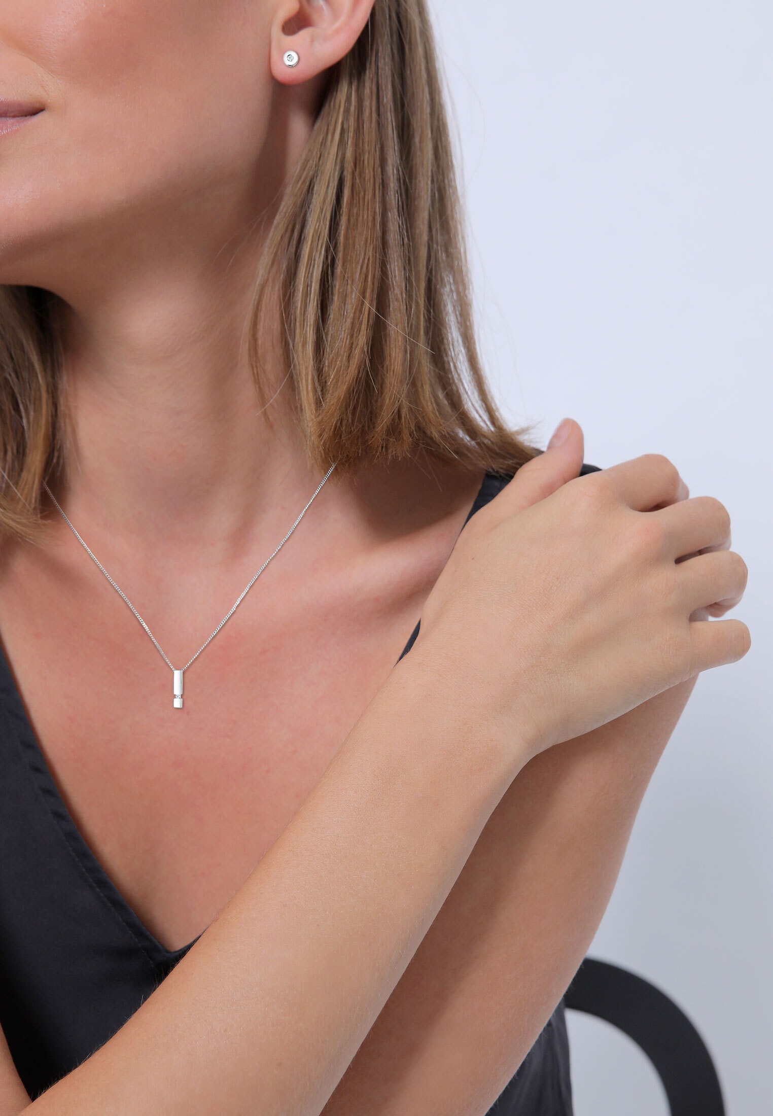 Elli DIAMONDS Schmuckset »Geo Anhänger Solitär Diamant (0.09 ct.) 925 Silber«