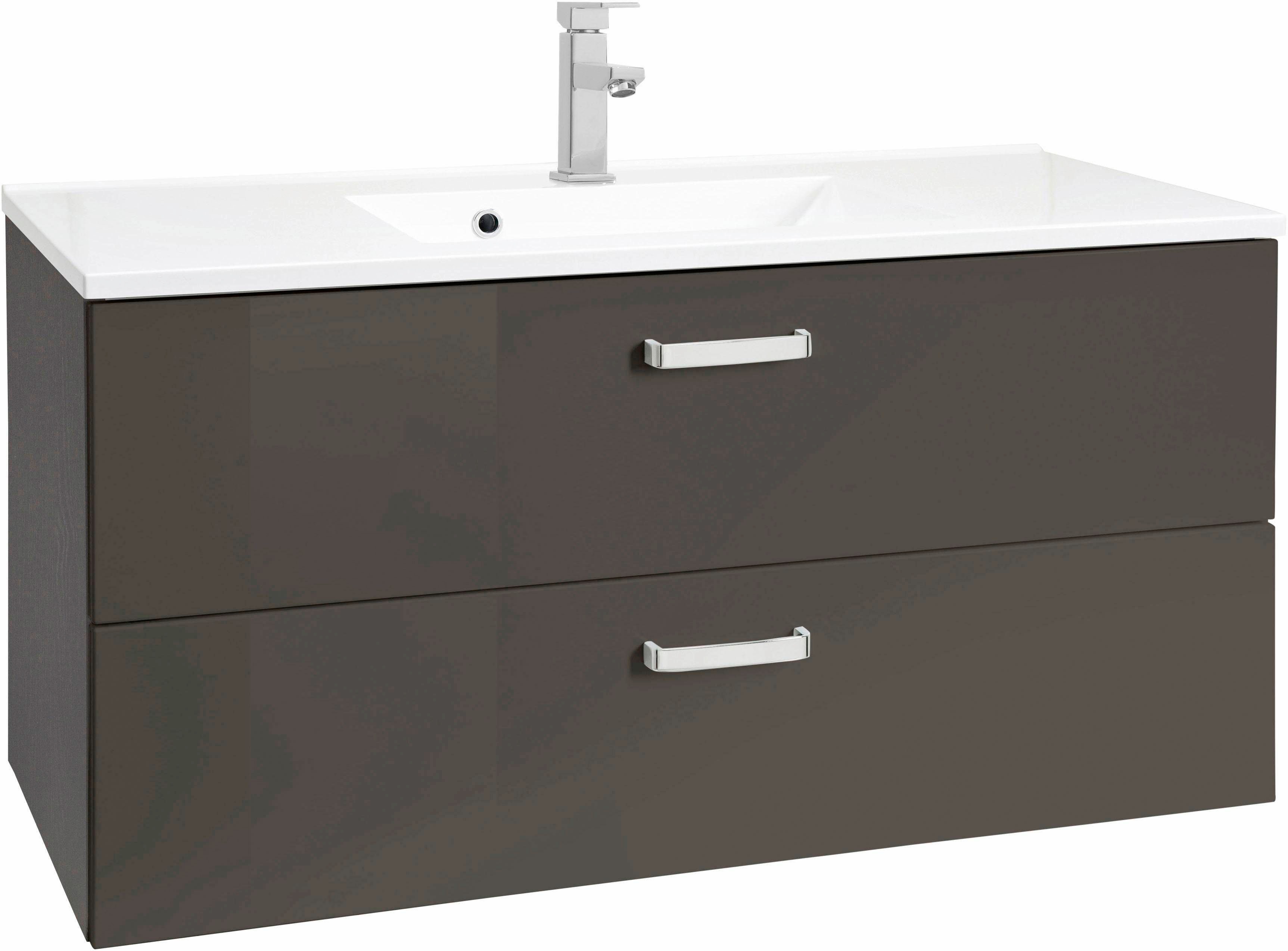 Waschbeckenunterschrank „Ravenna“, Bad Waschtisch inkl. Waschbecken, Breite 100 cm, Soft-Close, grau/graphit B/H/T: 100 cm x 54 cm x 48 cm