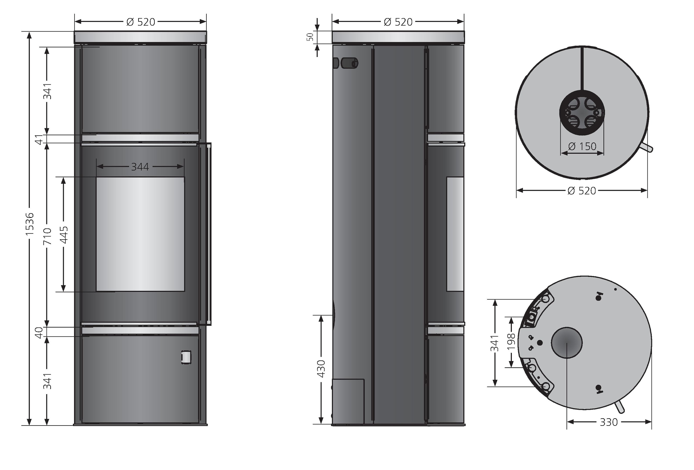 Oranier Kaminofen »Arena Aqua 2.0«, (2 tlg.), wasserführend, Abdeckplatte aus Stahl, schwarz