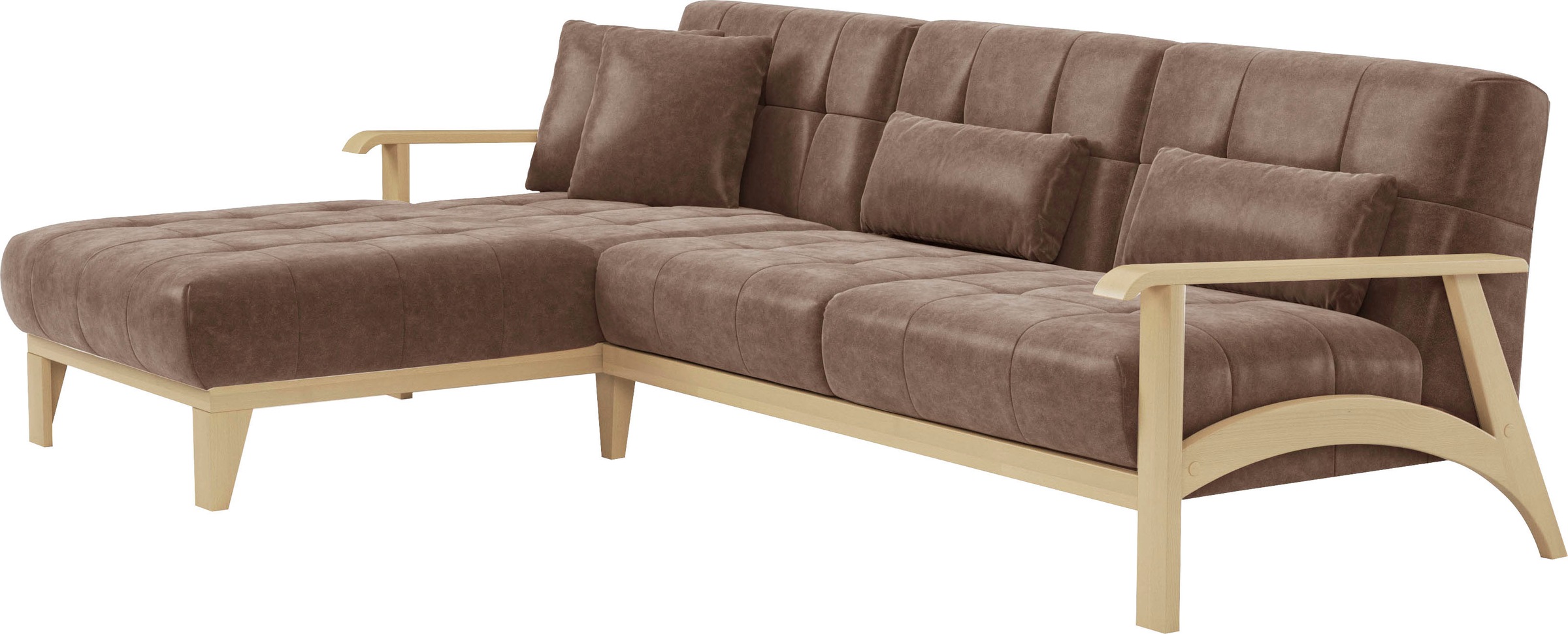 sit&more Ecksofa »Billund L-Form«, Armlehnen aus Buchenholz in natur, verschiedene Bezüge und Farben