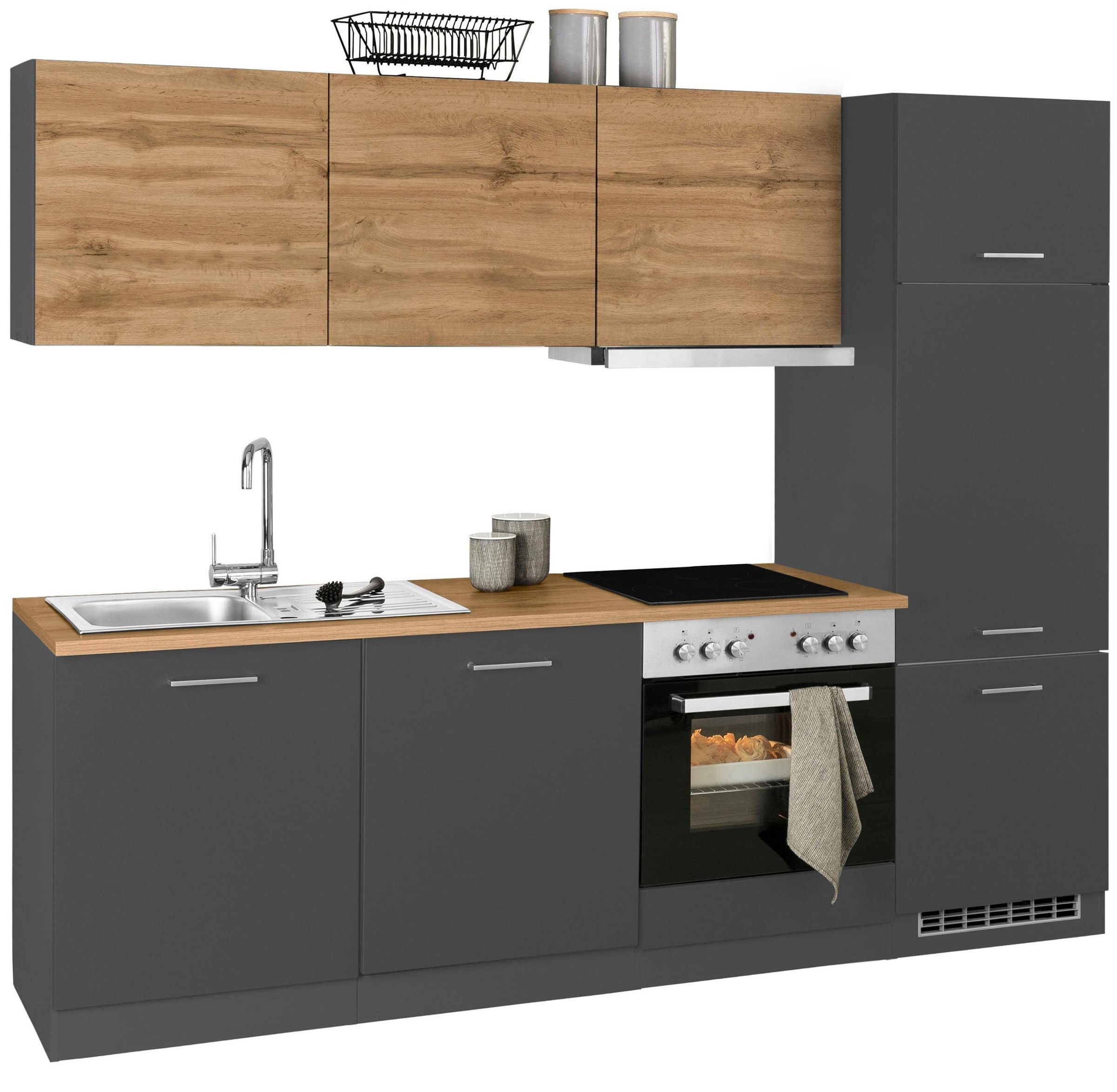 KOCHSTATION Küchenzeile »KS-Kehl«, mit E-Geräten, Breite 240 cm, inkl. Kühlschrank