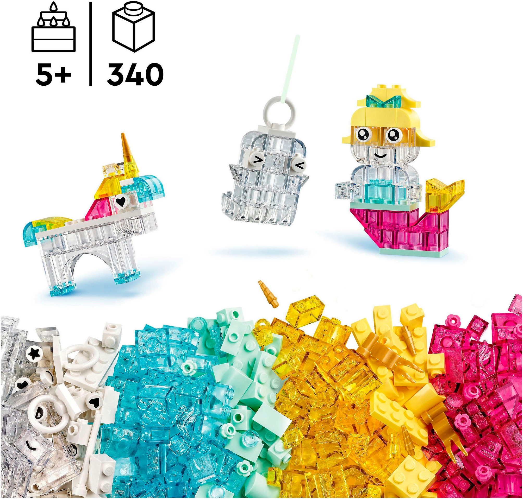 LEGO® Konstruktionsspielsteine »Zauberbox mit durchsichtigen Steinen (11040), LEGO® Classic«, (340 St.), Made in Europe
