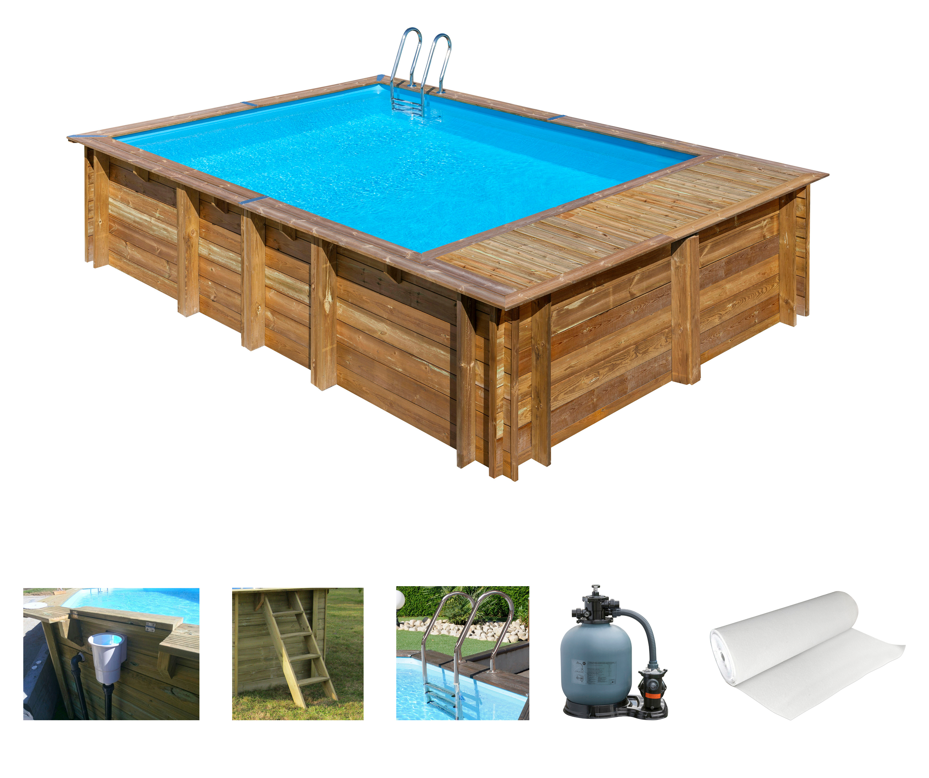 Rechteckpool »EVORA PLUS«, (Set), 6-tlg., aus Kiefernholz, BxLxH: 420x620x136 cm