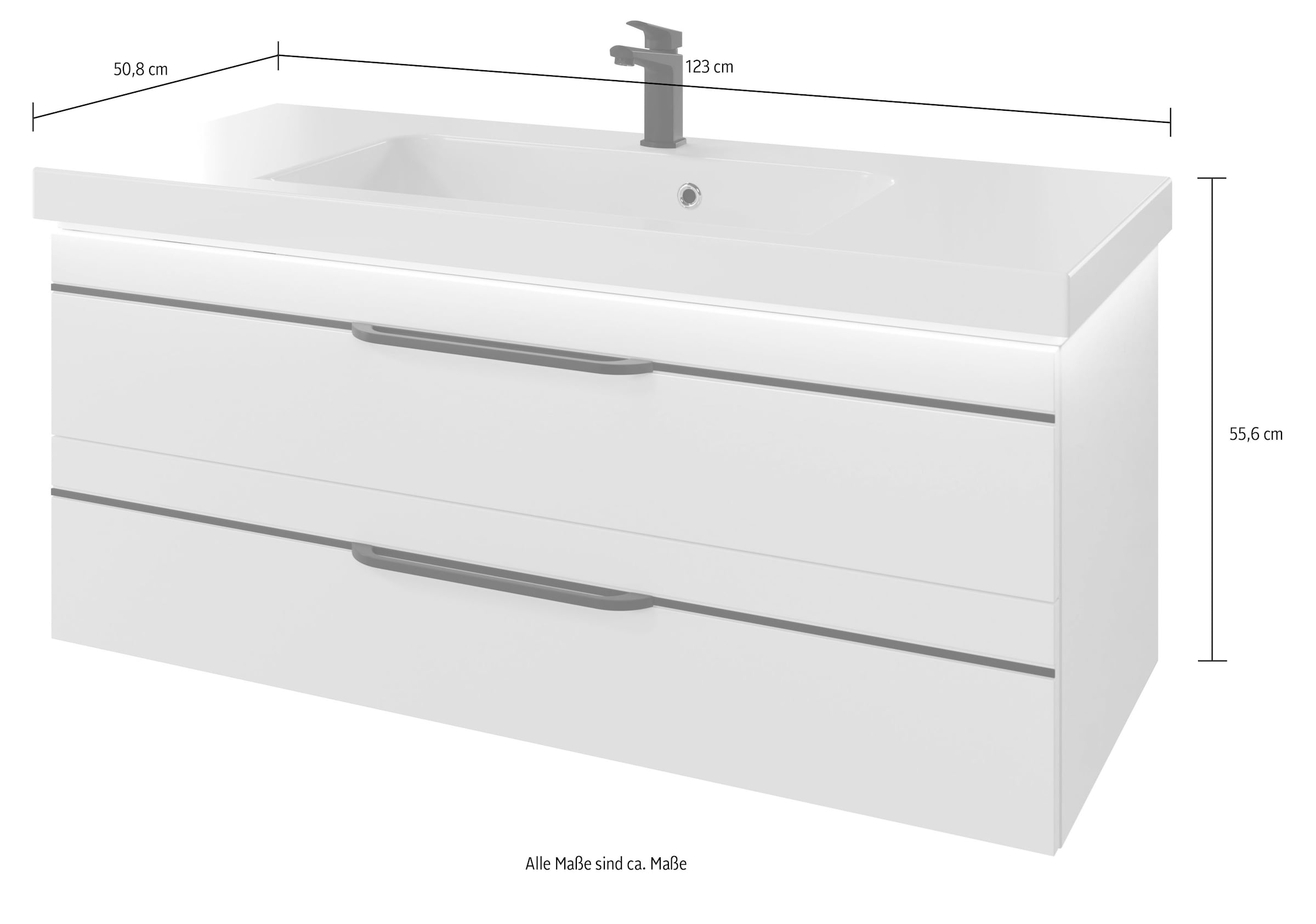 Saphir Badmöbel-Set »Balto 2-teilig Mineralmarmor-Waschtisch mit LED-Spiegel, 123 cm breit«, (2 St.), Waschplatz mit 2 Schubladen, Badschrank inkl. Schubladendämpfer