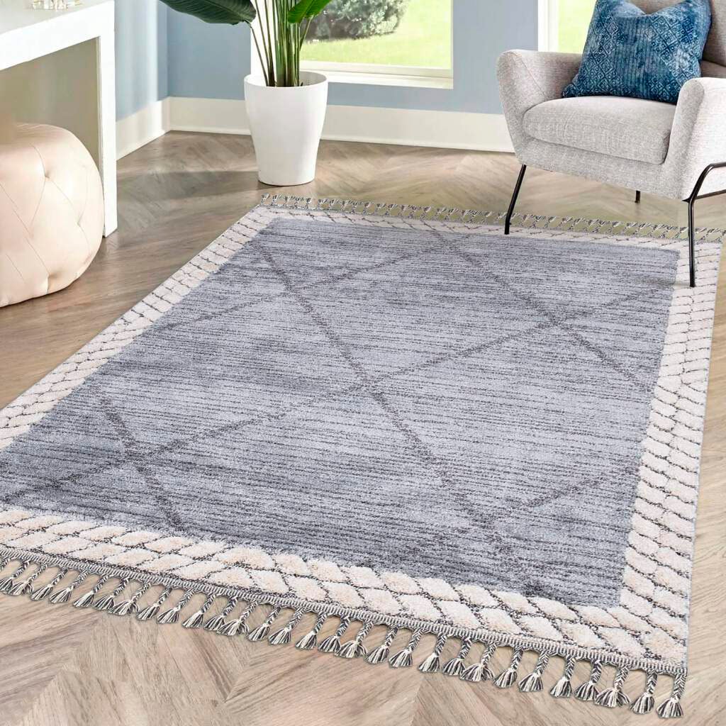 Carpet City Hochflor-Teppich »Valencia 909«, rechteckig, 20 mm Höhe, Läufer, Boho-Stil, 3D-Effekt, Relief, Hoch-Tief-Struktur, mit Fransen