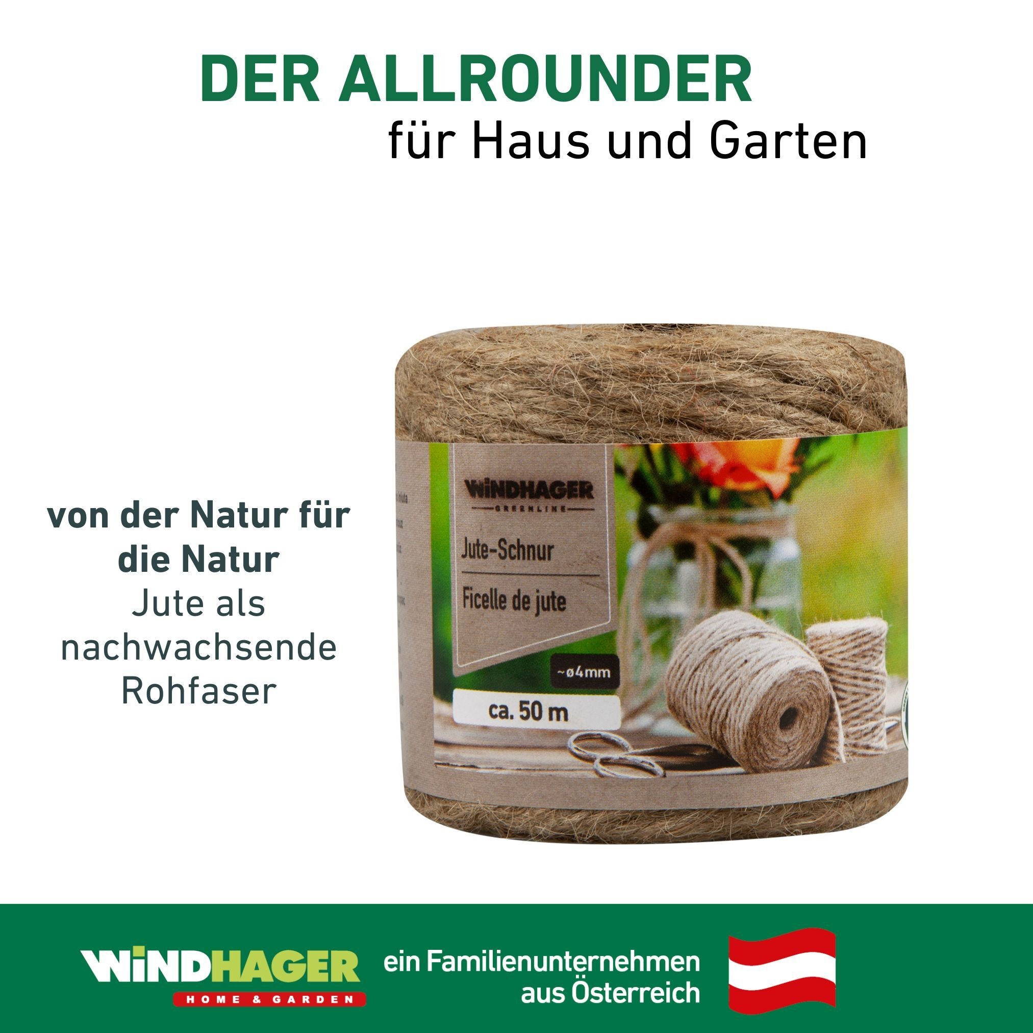 Windhager Pflanzschnur »reines Naturmaterial, Jute-Schnur, Garn zur Befestigen von Pflanzen« 1 Stk. tlg. Vliesen und Matten, erhältlich in 1,5 mm x 170 m oder 4 mm x 50 m