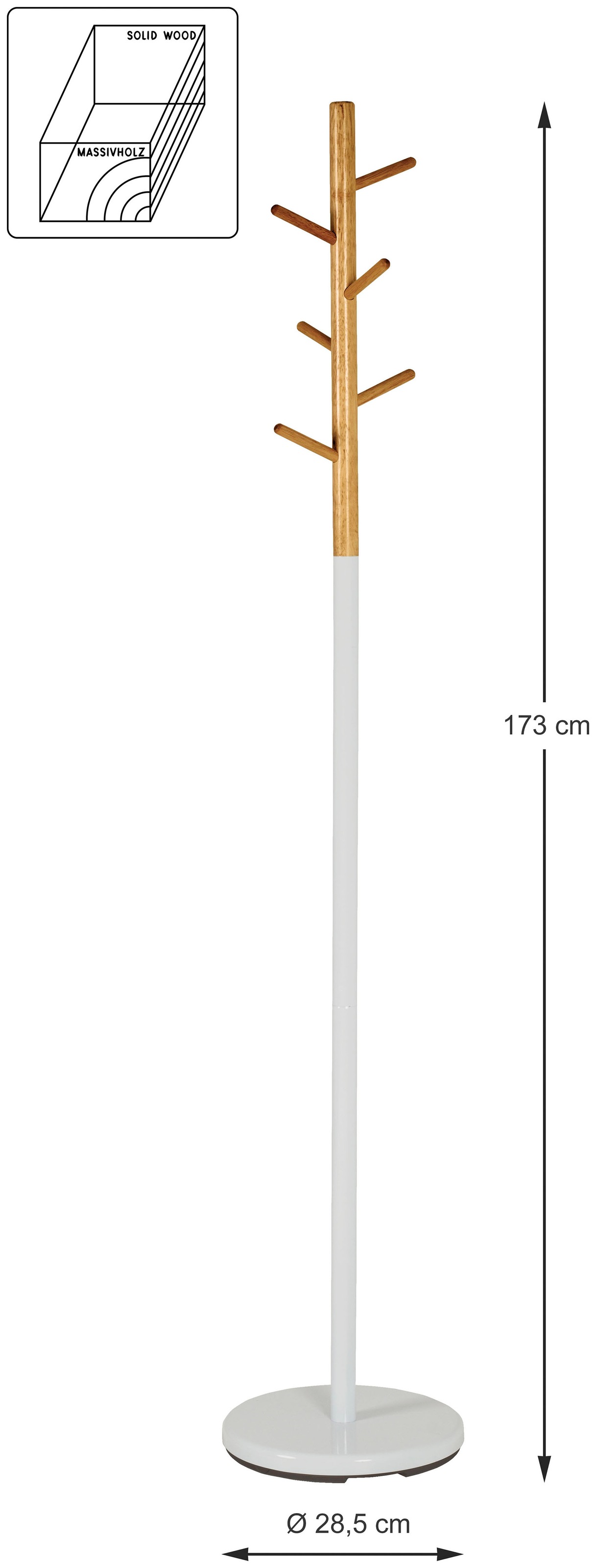 HAKU Garderobenständer »Kleiderständer, Standgarderobe« rund - aus Massivholz Braun - Ø/H 30/173 cm