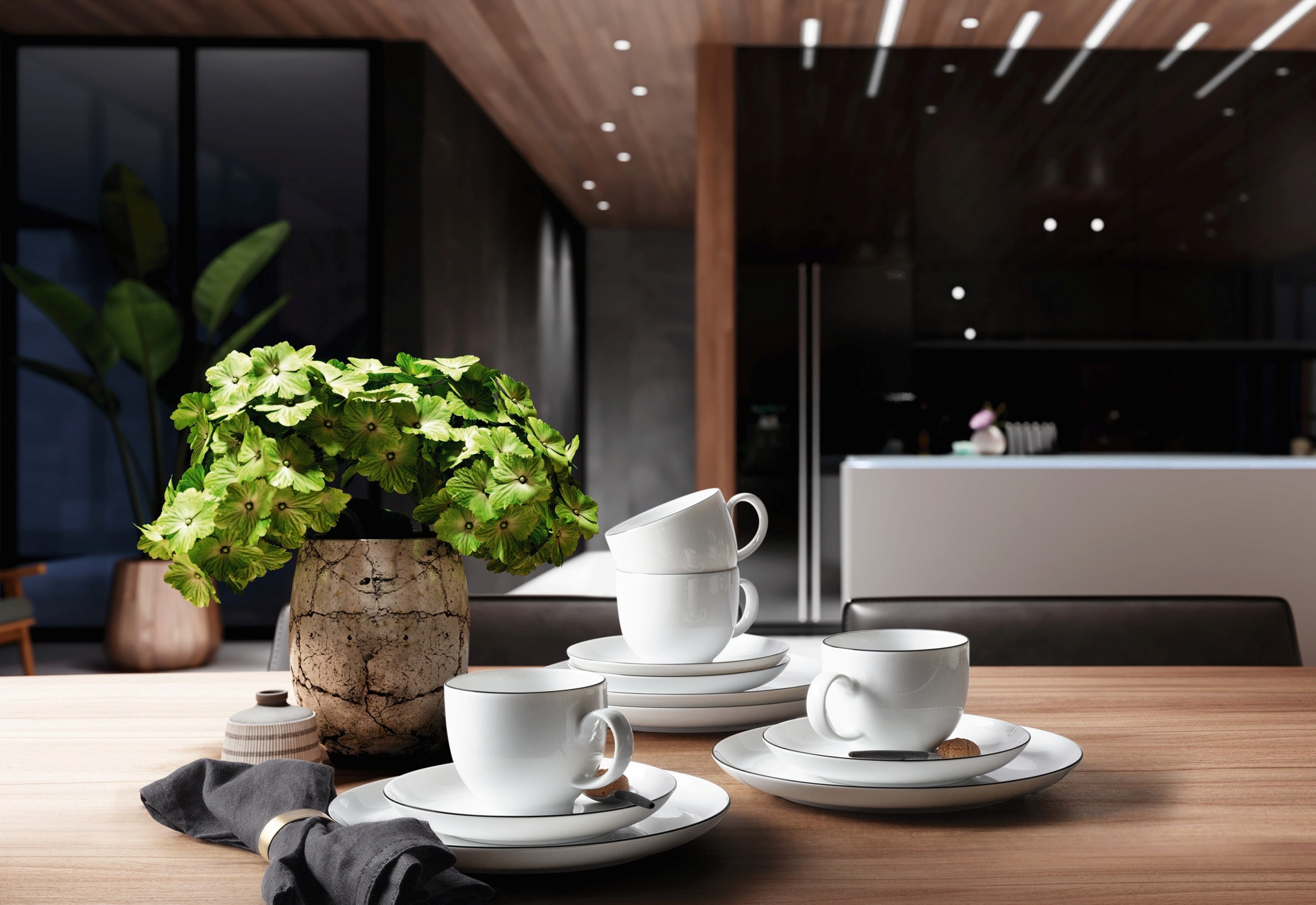 Seltmann Weiden Kaffeeservice »Geschirr-Set, Service Lido Black Line«, (Set, 18 tlg.), Tassen, Untertassen, Teller, 18 Teile, für 6 Personen, Made in Germany