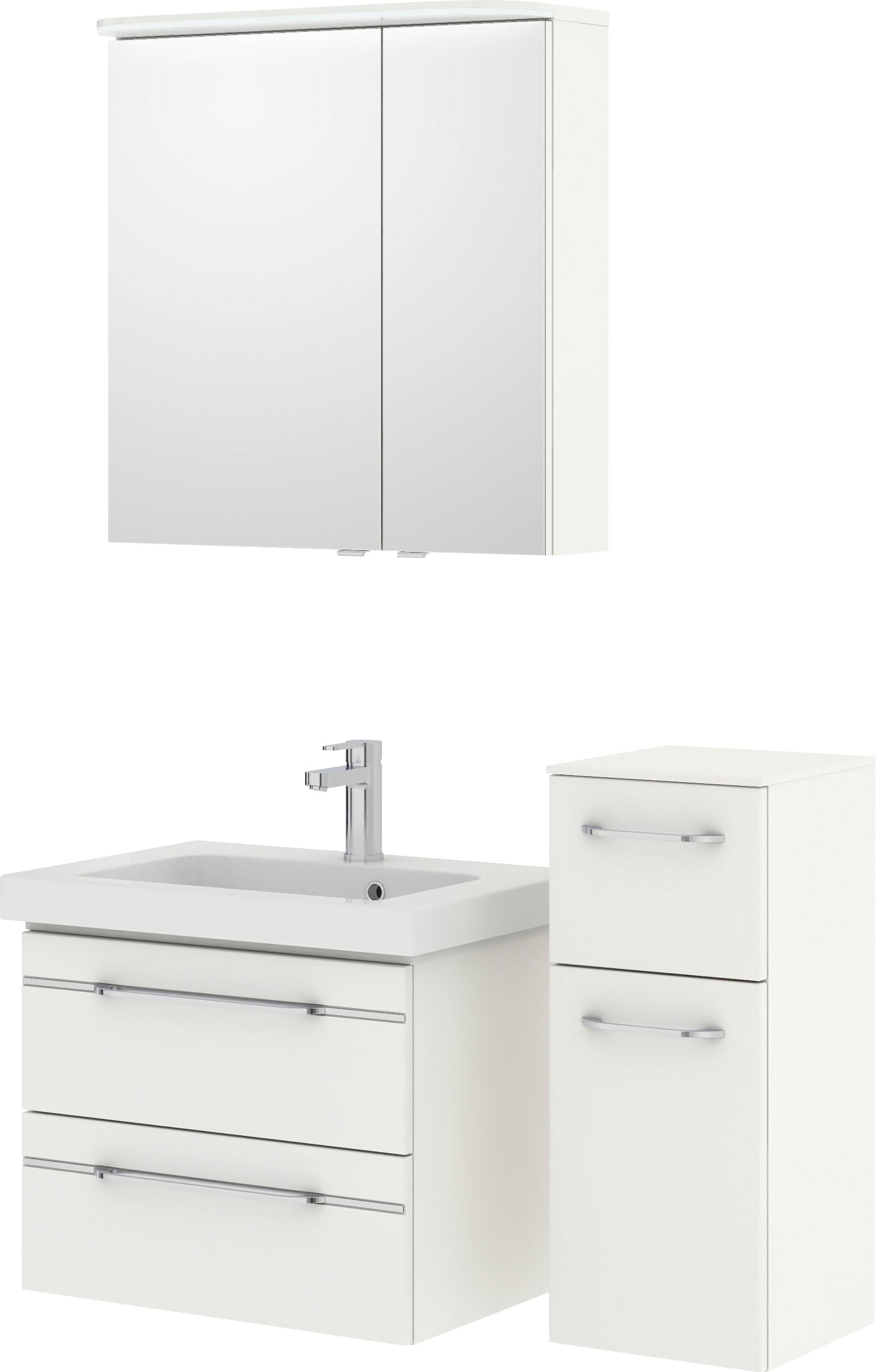 Saphir Badmöbel-Set »Balto Sprint 3-teilig, Mineralmarmor-Waschtisch mit LED-Spiegelschrank«, (4 St.), Badezimmer Set mit Unterschrank inkl Türdämpfer, 3 Türen, 3 Schubladen