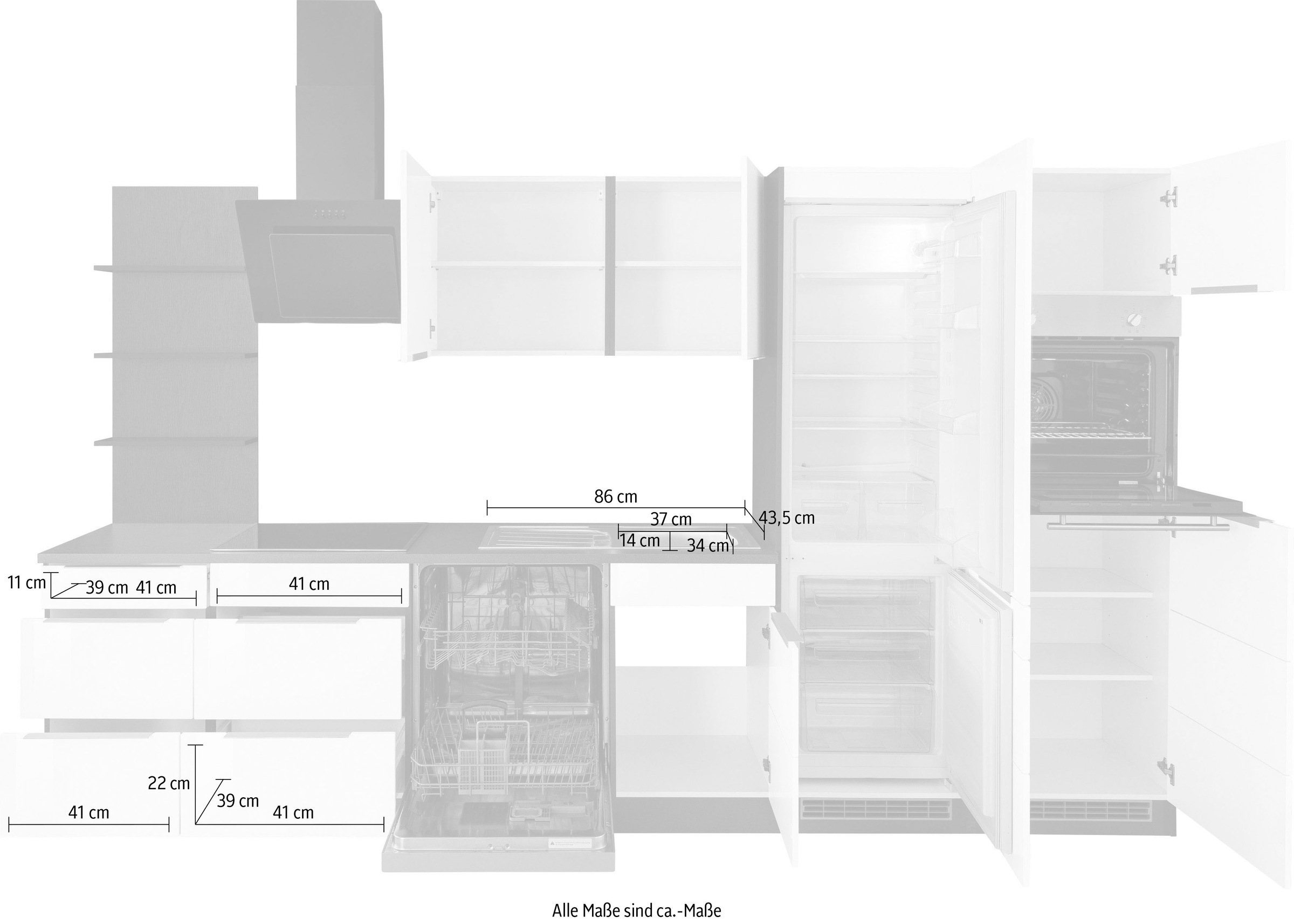 KOCHSTATION Küchenzeile »KS-Brindisi Breite 340 cm«, wahlweise mit E-Geräten und Induktion, mit MDF-Fronten und Regal