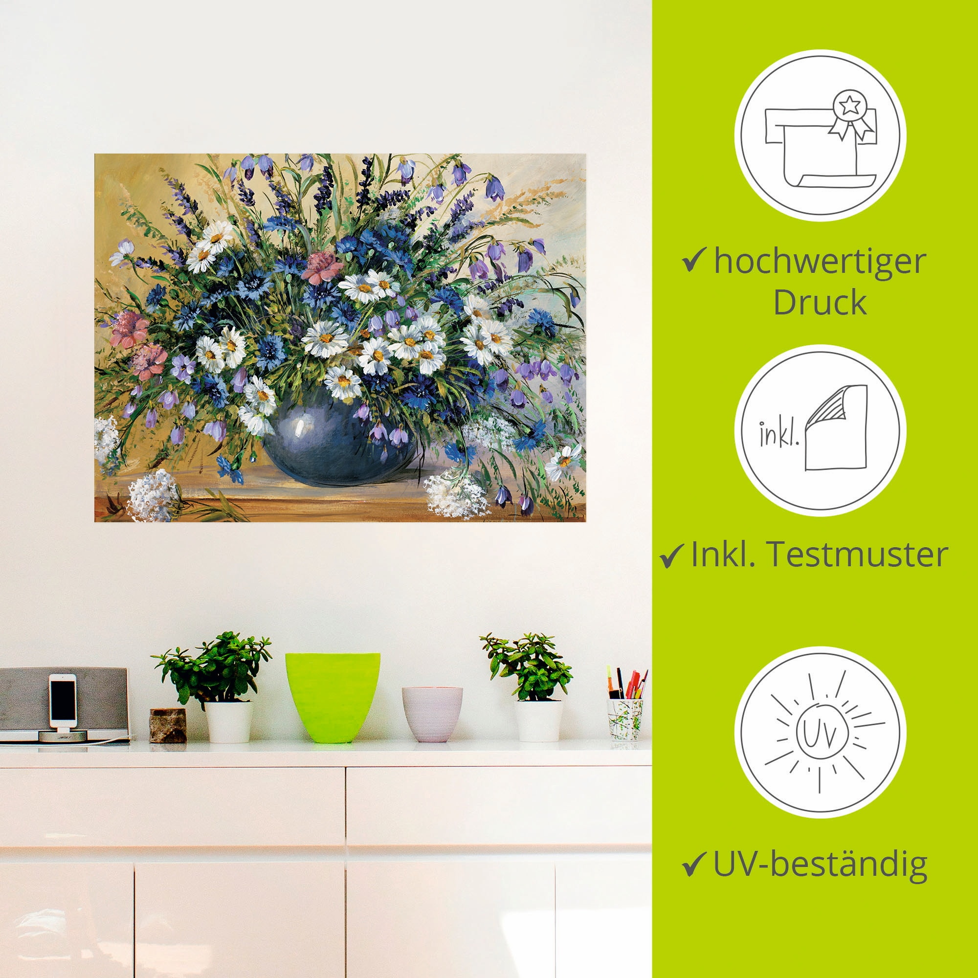 Artland Wandbild »Vase mit Kornblumen«, Blumen, (1 St.), als Leinwandbild, Poster, Wandaufkleber in verschied. Größen